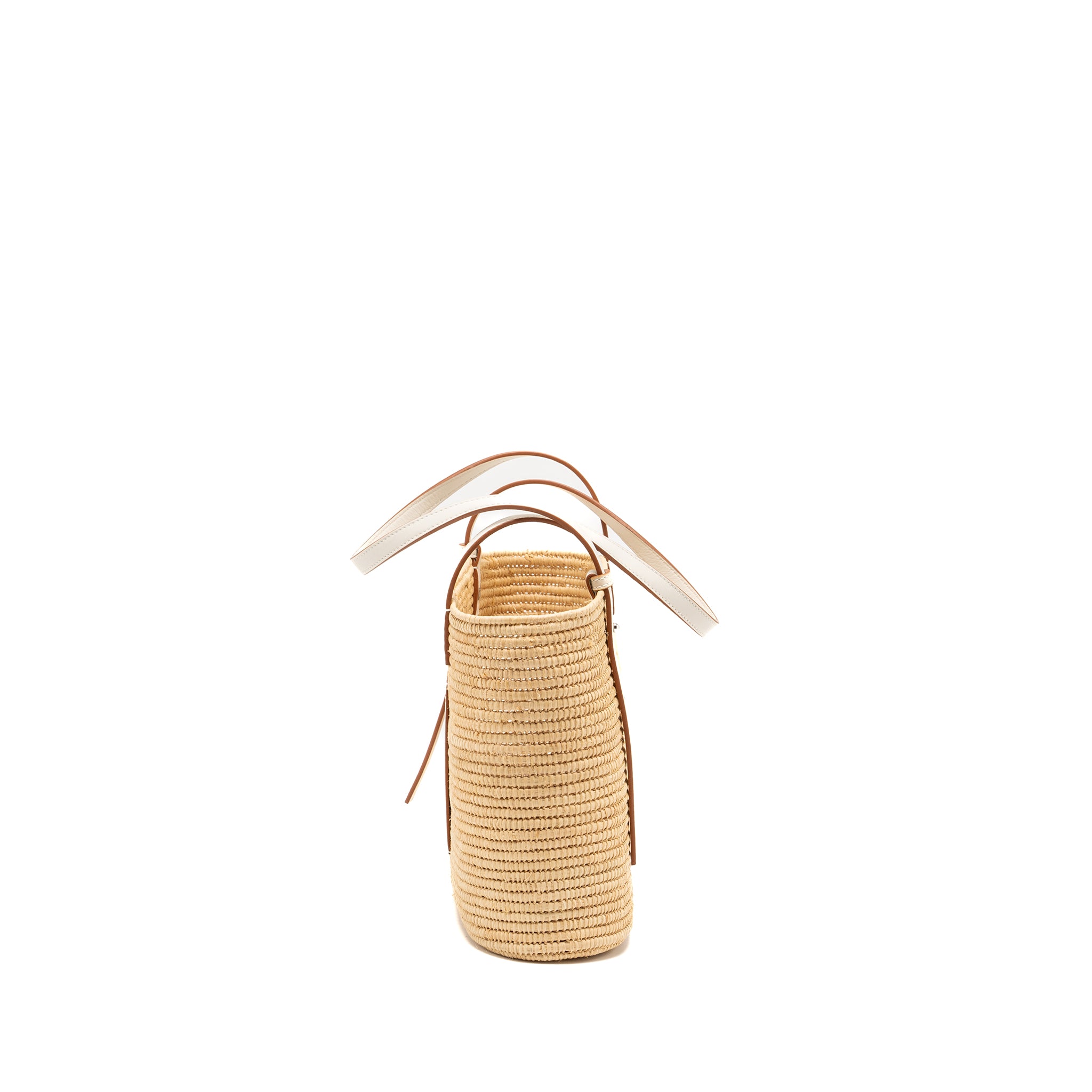 Loewe small square basket bag raffia/ calfskin white SHW - Image 4