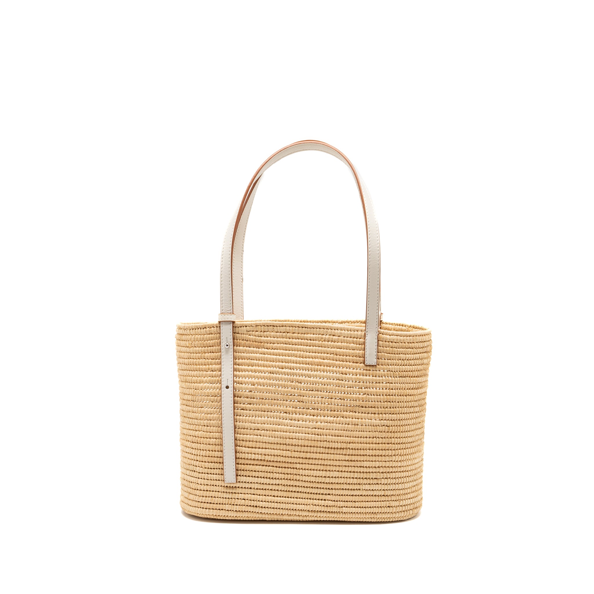 Loewe small square basket bag raffia/ calfskin white SHW - Image 2