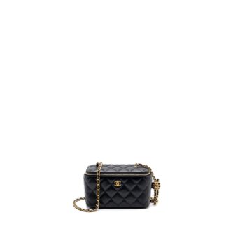 Chanel Pearl Crush Long Vanity Case Lambskin Black GHW