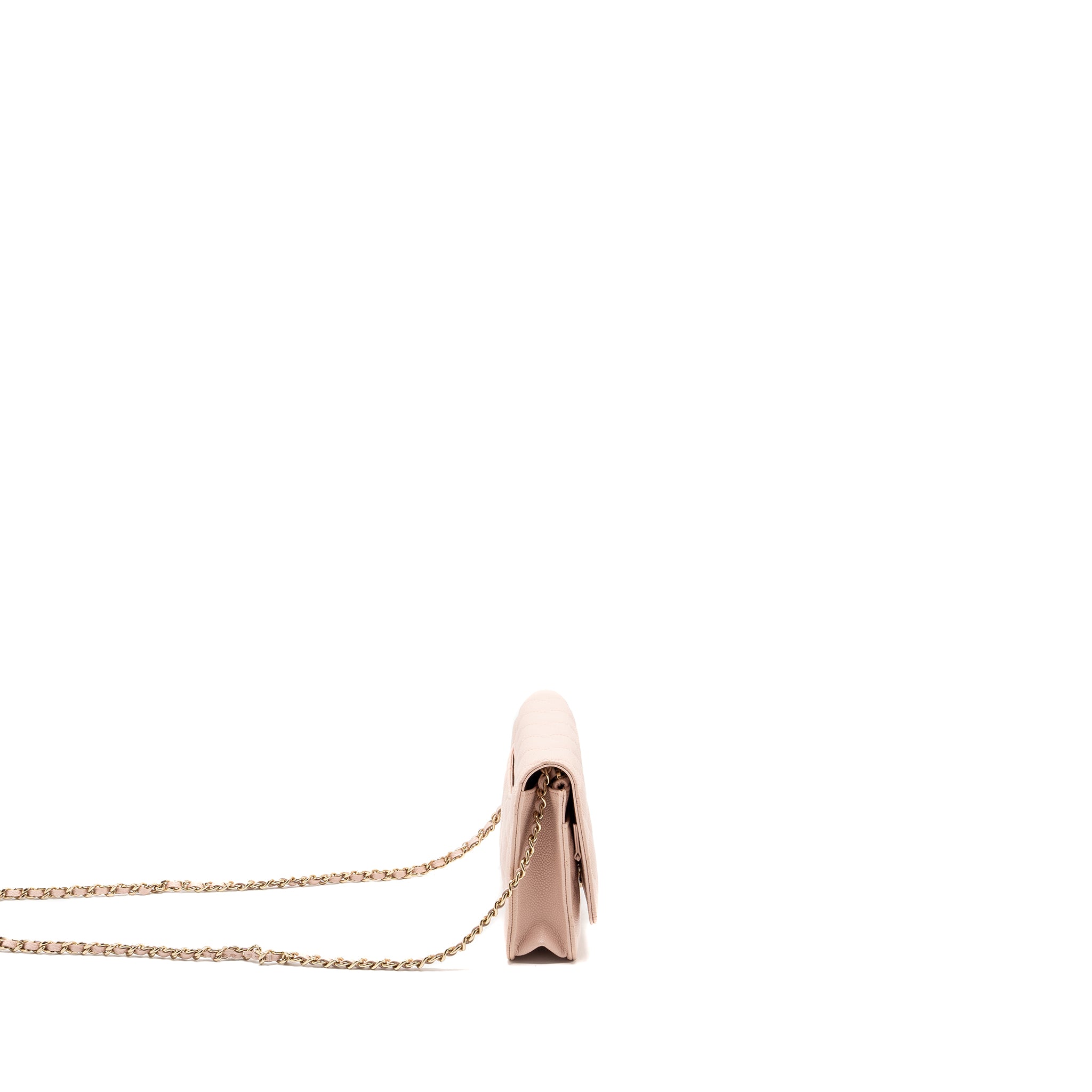 Chanel Enamel logo quilted wallet on chain caviar light pink LGHW - Image 3