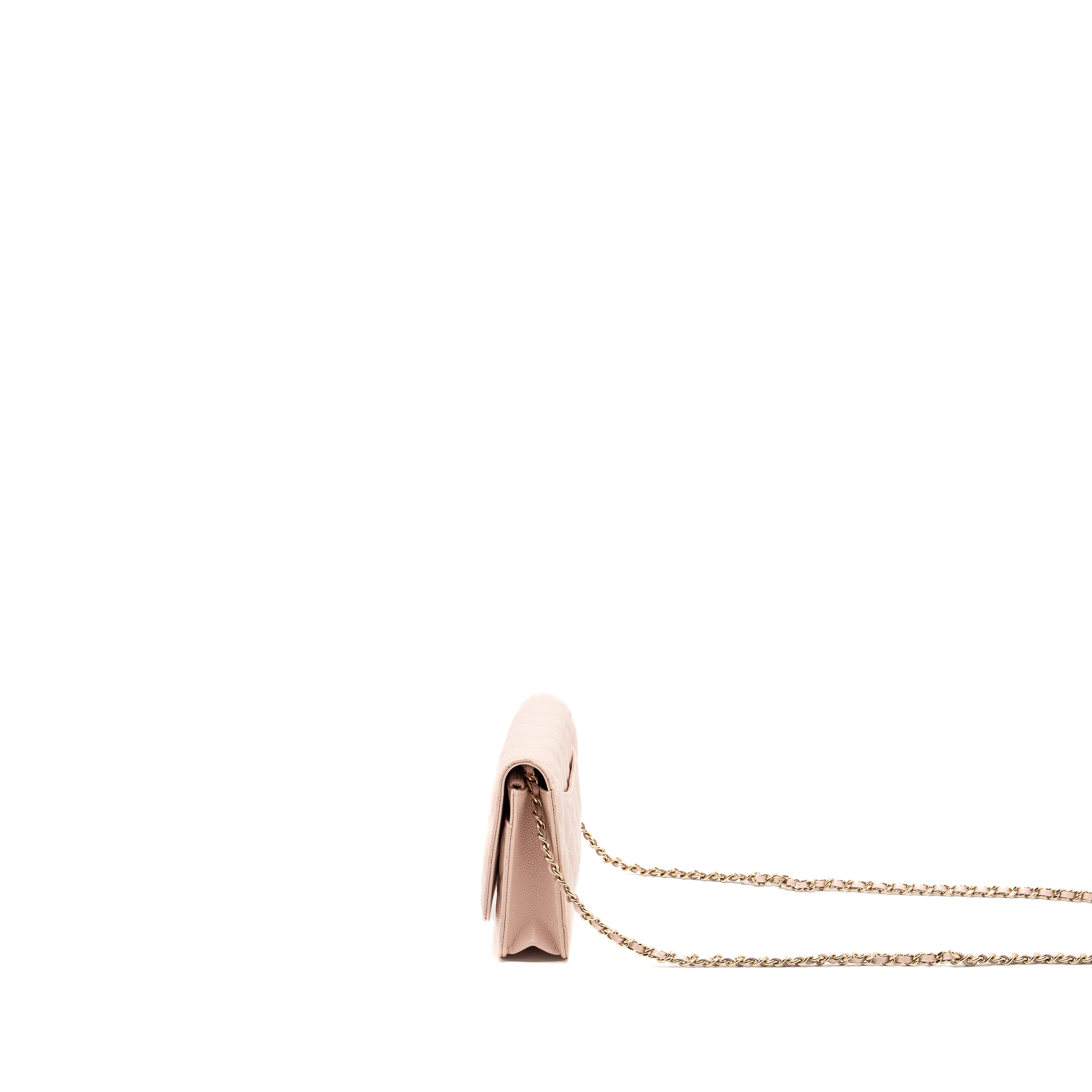 Chanel Enamel logo quilted wallet on chain caviar light pink LGHW - Image 4