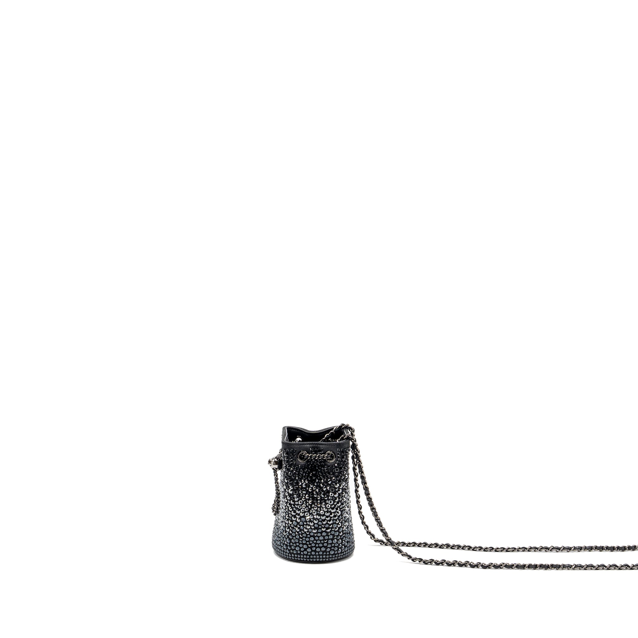 Chanel super mini Crystal studded clutch with chain lambskin black ruthenium hardware - Image 4