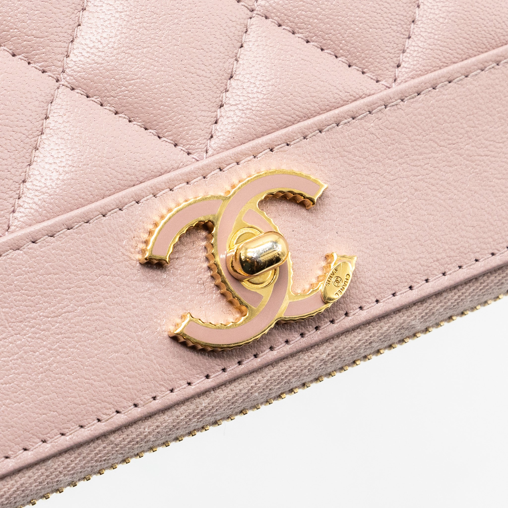 Chanel zip long wallet goatskin leather light pink GHW - Image 6