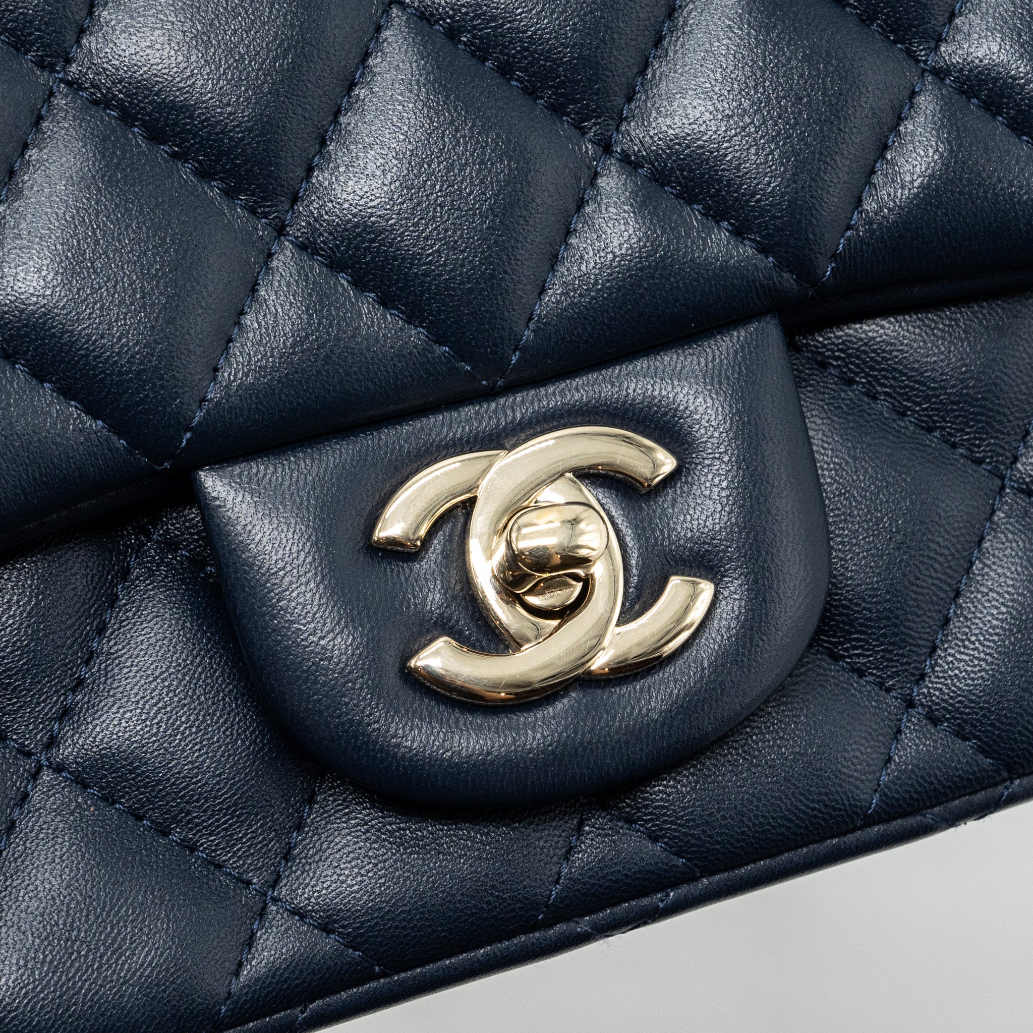 Chanel Classic Mini Square Flap Bag Lambskin Dark Blue LGHW - Image 9