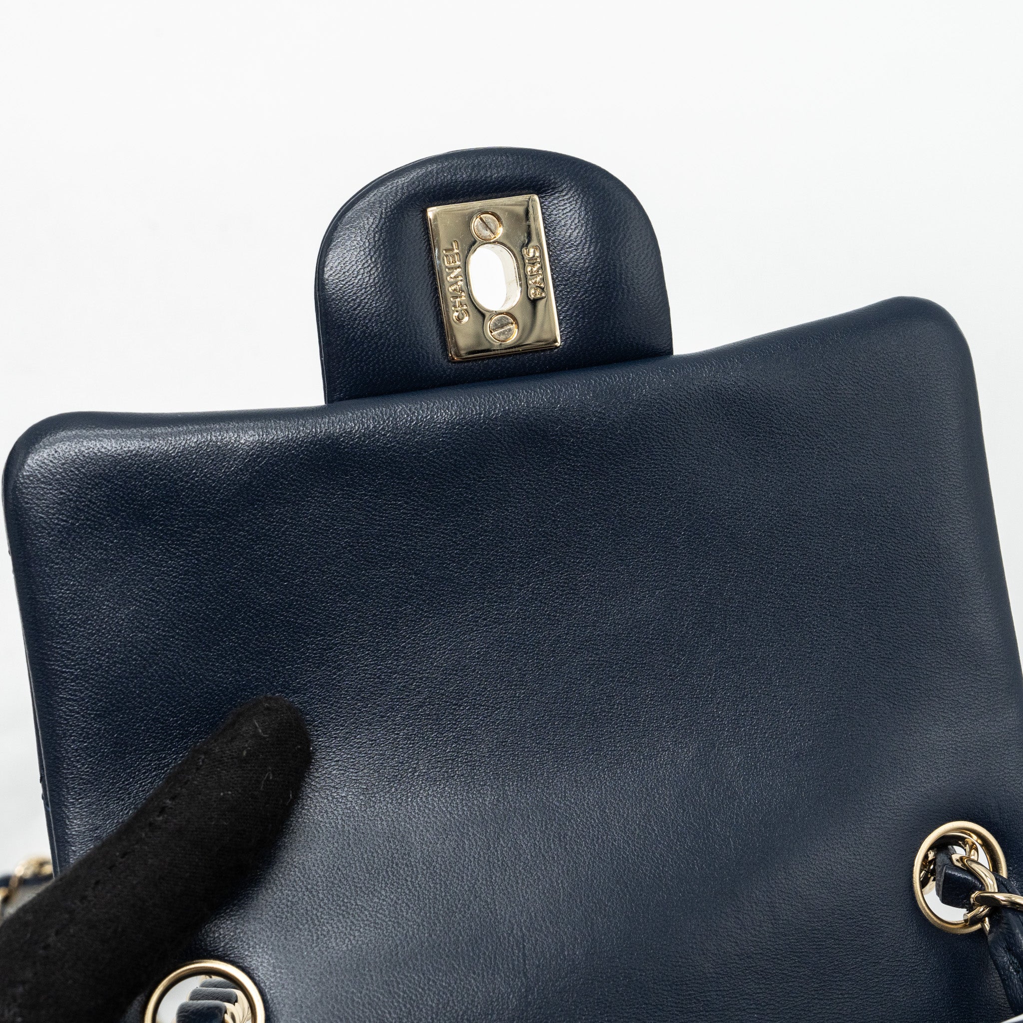 Chanel Classic Mini Square Flap Bag Lambskin Dark Blue LGHW - Image 11