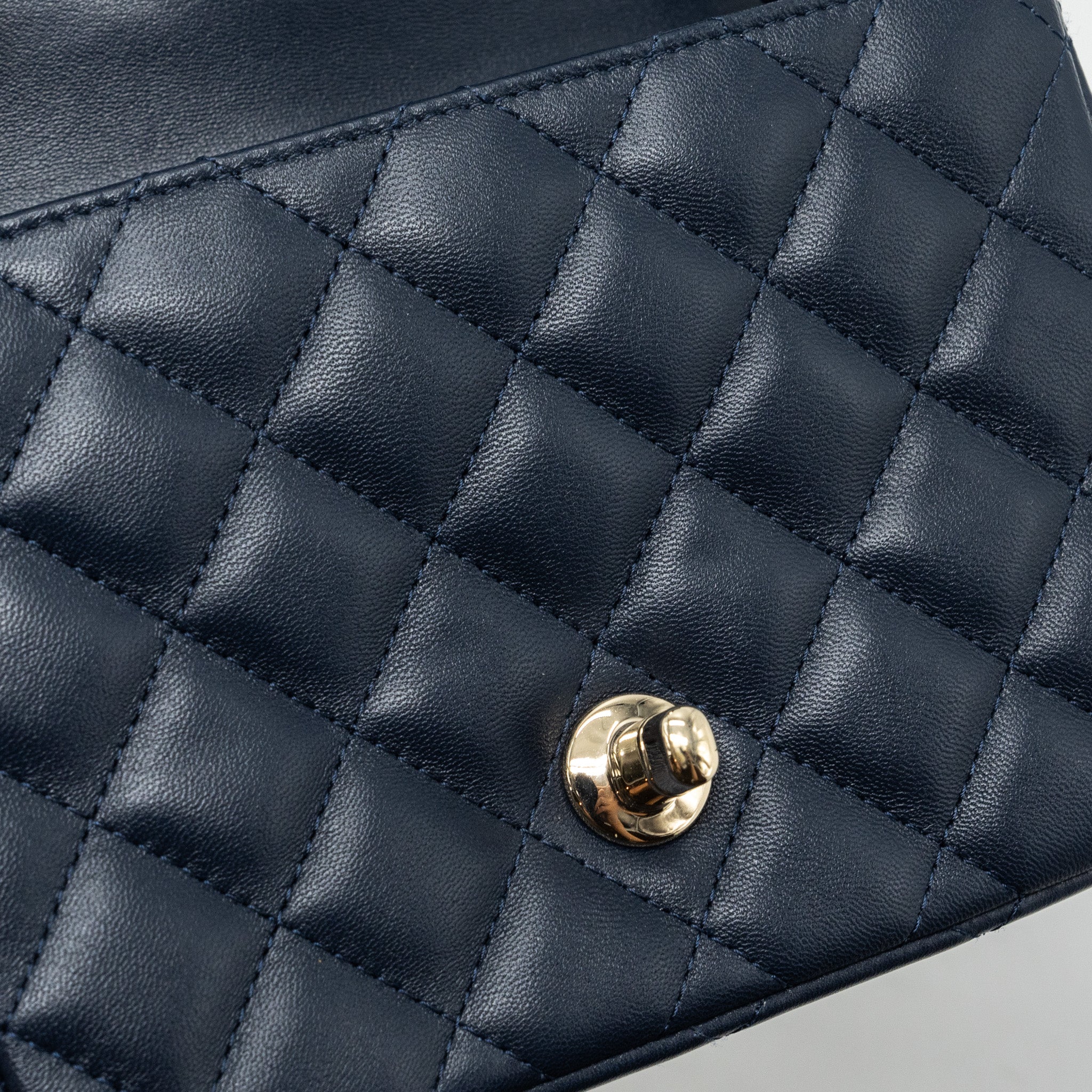 Chanel Classic Mini Square Flap Bag Lambskin Dark Blue LGHW - Image 12