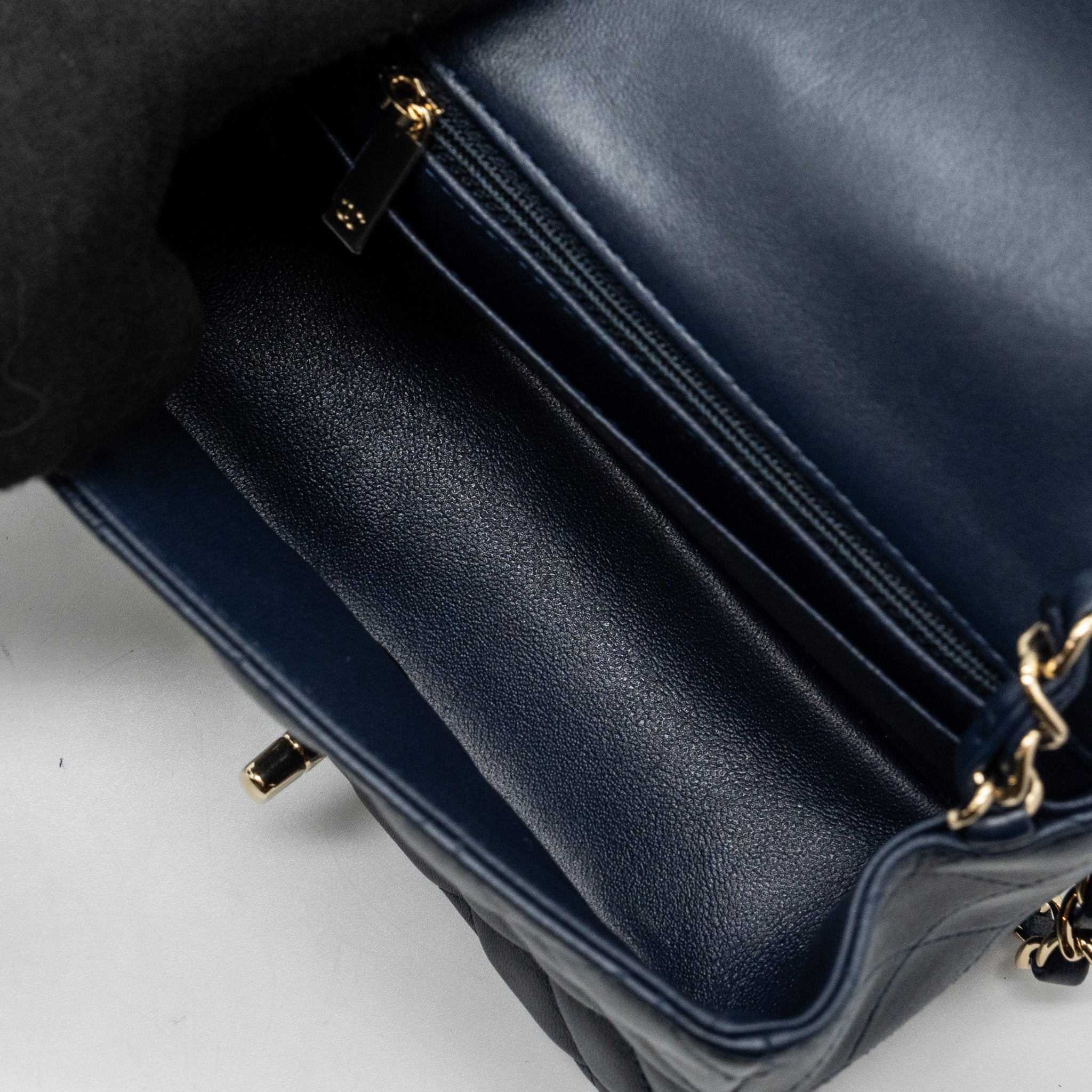 Chanel Classic Mini Square Flap Bag Lambskin Dark Blue LGHW - Image 13