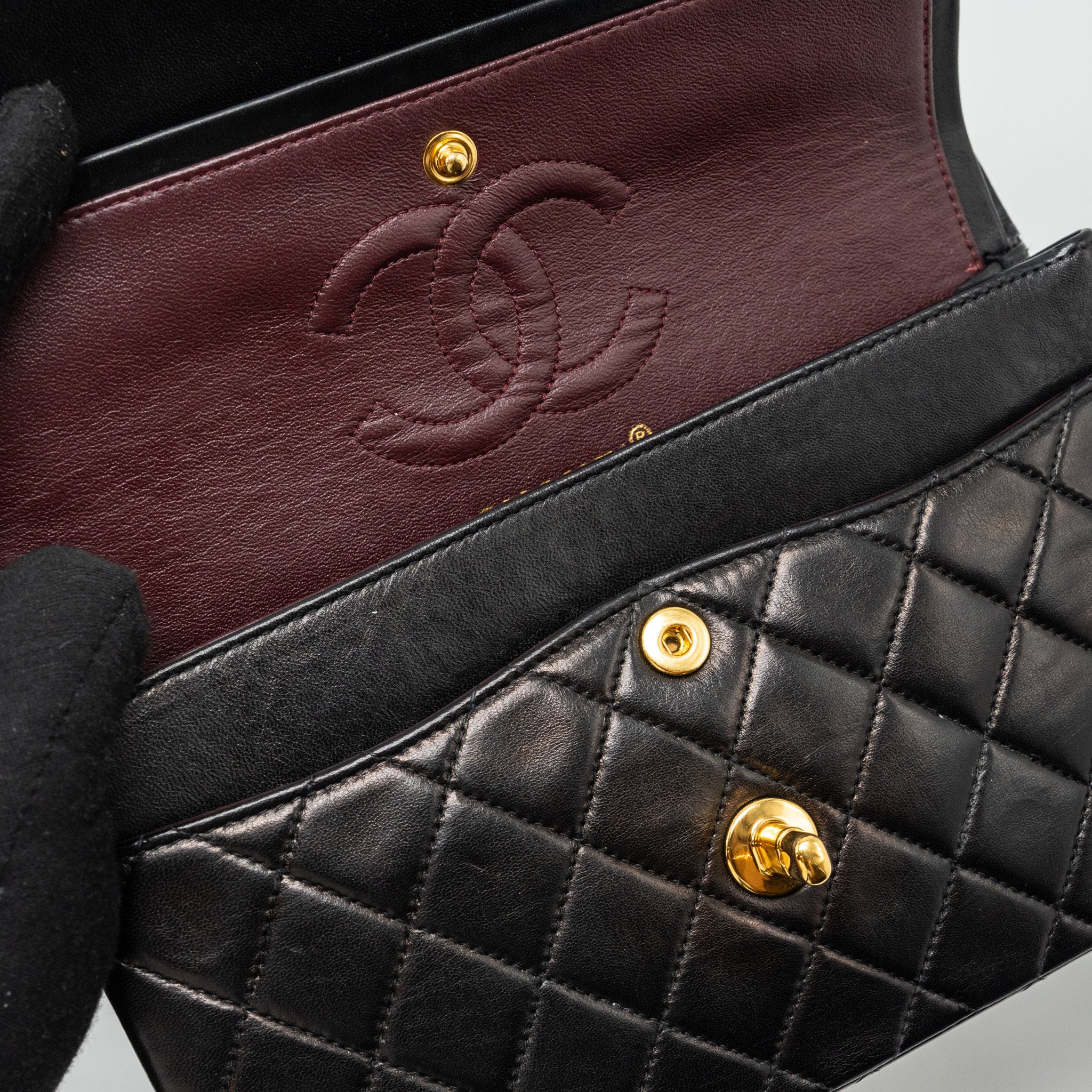 Chanel Vintage Small Classic Double Flap Bag Lambskin BLACK GHW - Image 11