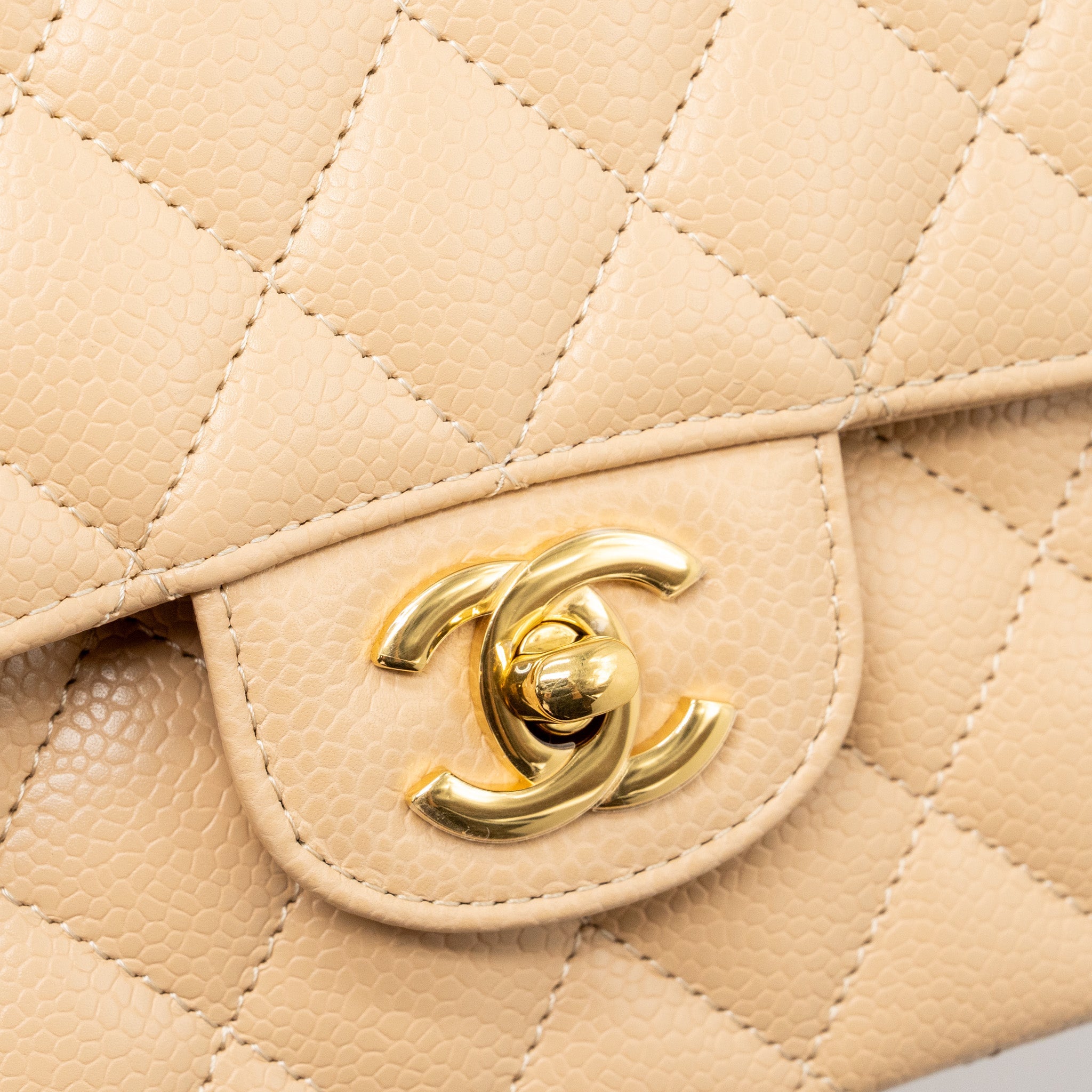 CHANEL MEDIUM CLASSIC DOUBLE FLAP BAG CAVIAR BEIGE GHW (microchip) - Image 9