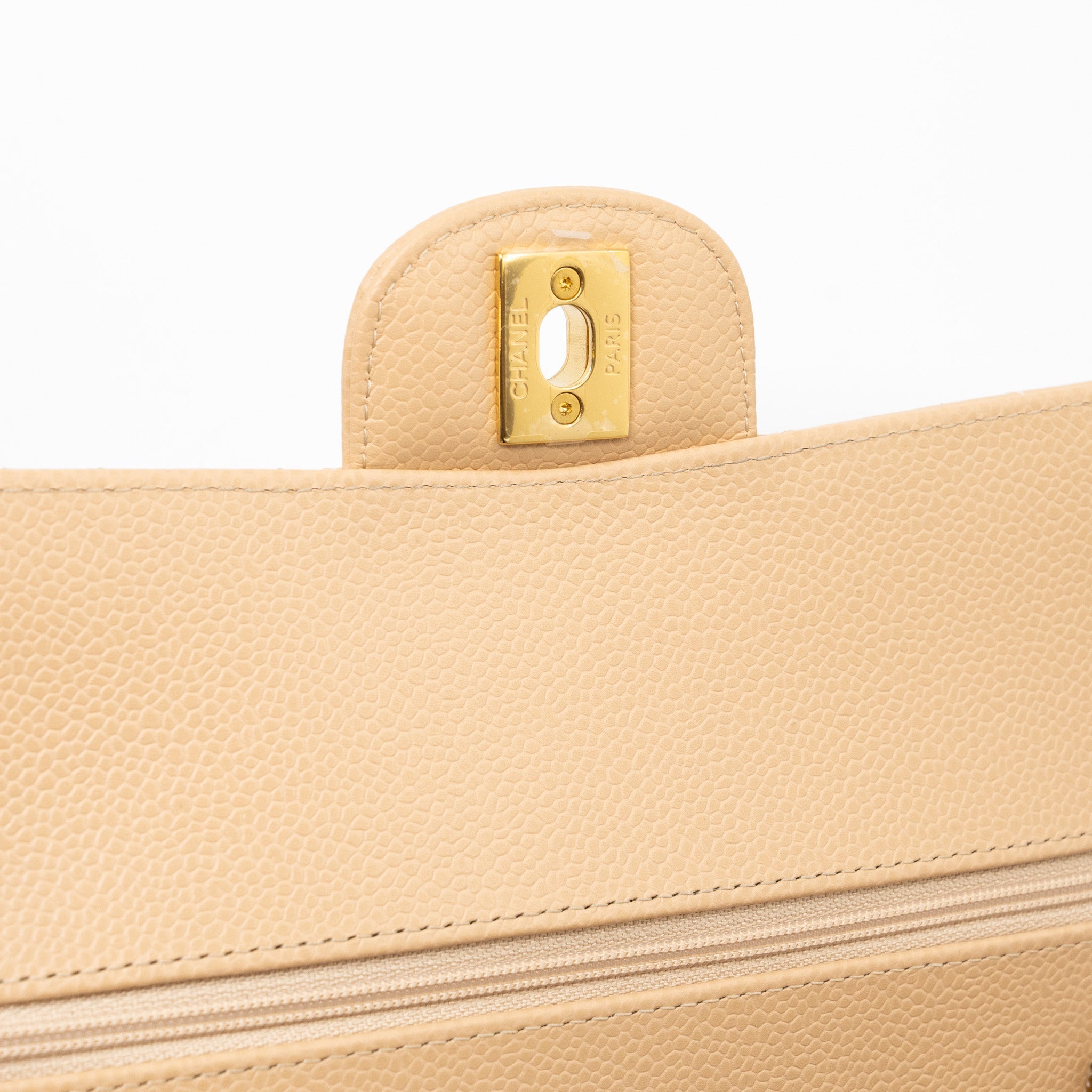 CHANEL MEDIUM CLASSIC DOUBLE FLAP BAG CAVIAR BEIGE GHW (microchip) - Image 10