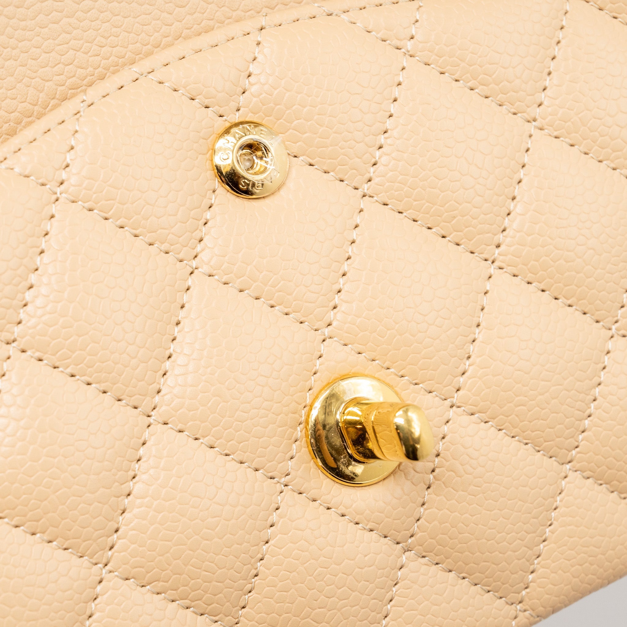 CHANEL MEDIUM CLASSIC DOUBLE FLAP BAG CAVIAR BEIGE GHW (microchip) - Image 12