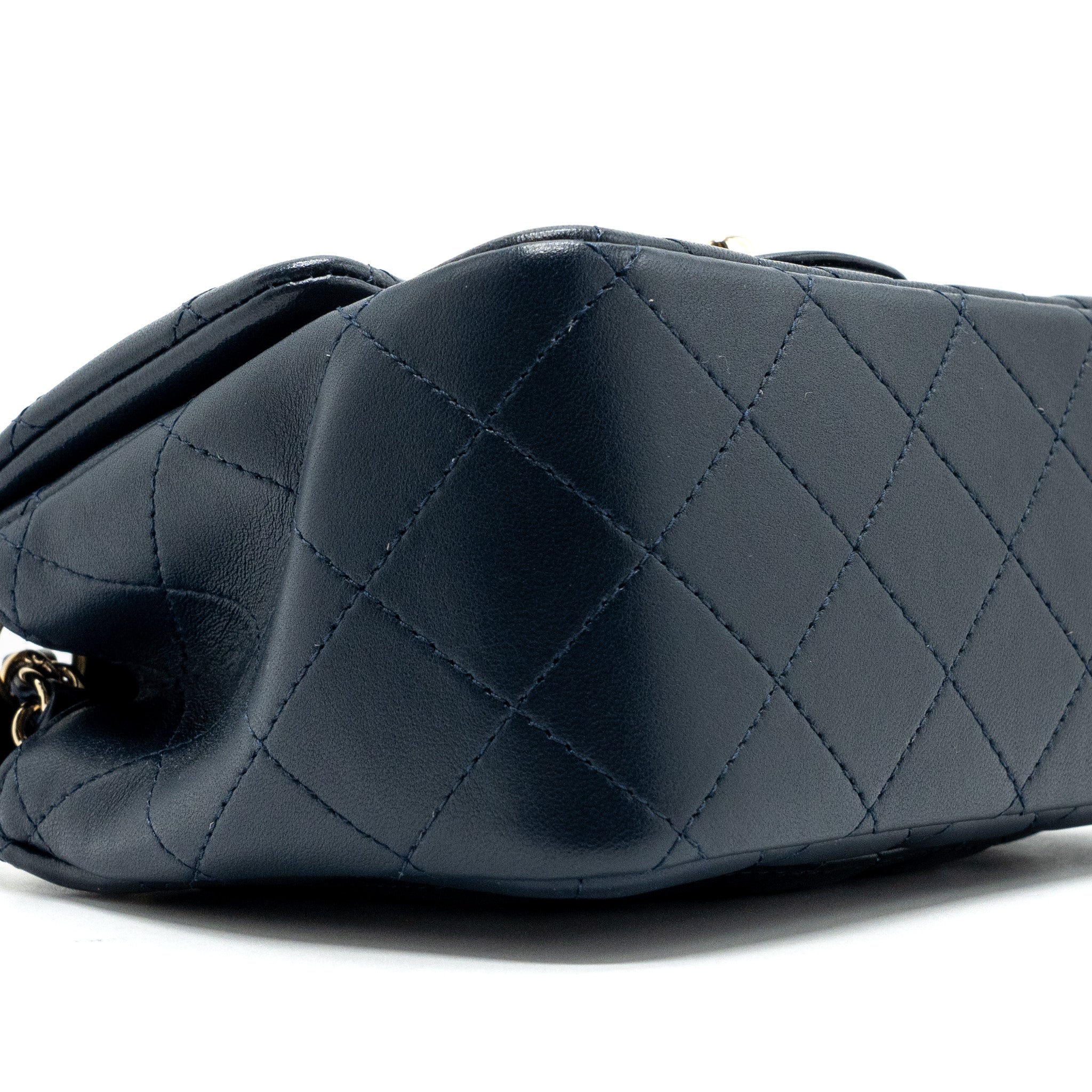 Chanel Classic Mini Square Flap Bag Lambskin Dark Blue LGHW - Image 7
