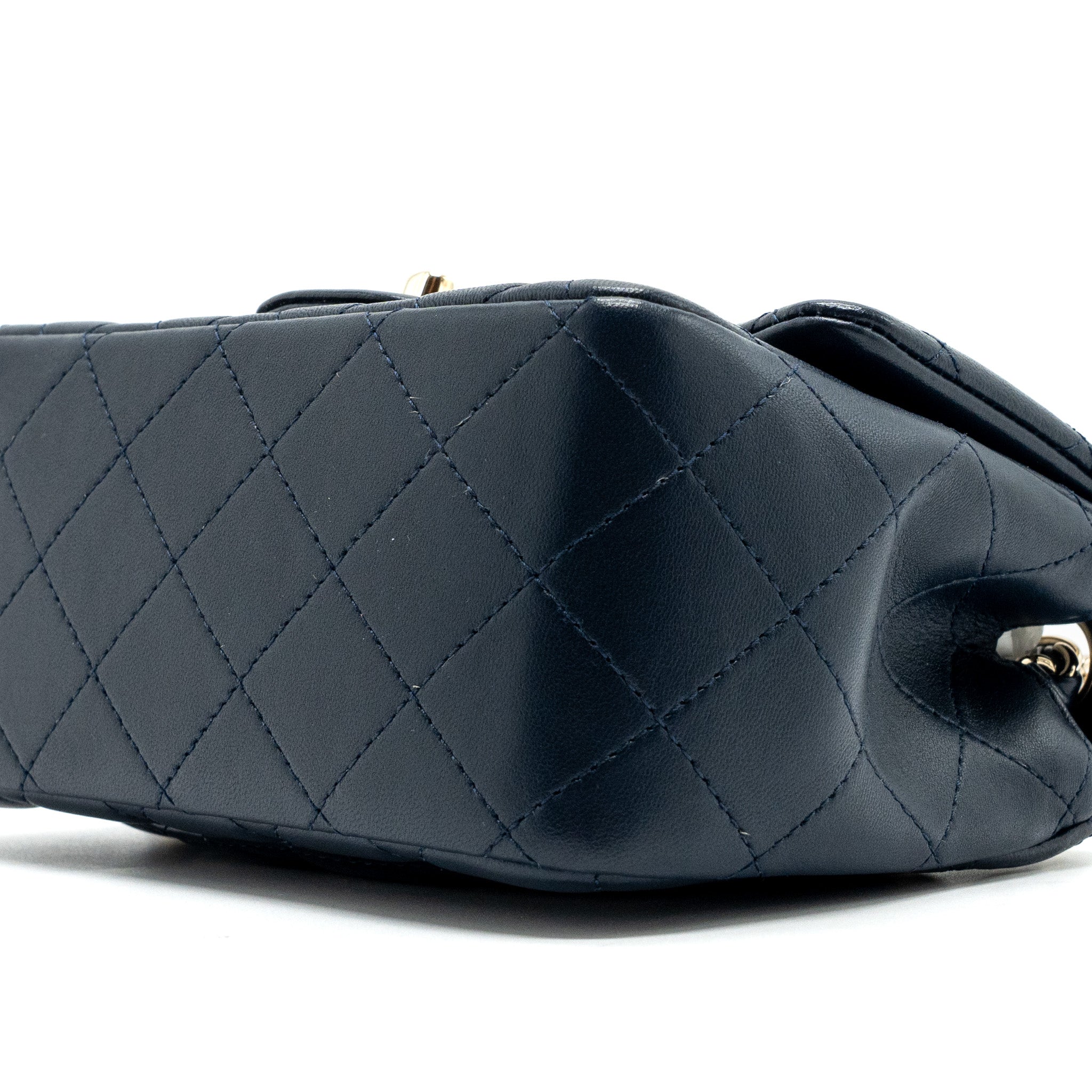 Chanel Classic Mini Square Flap Bag Lambskin Dark Blue LGHW - Image 8