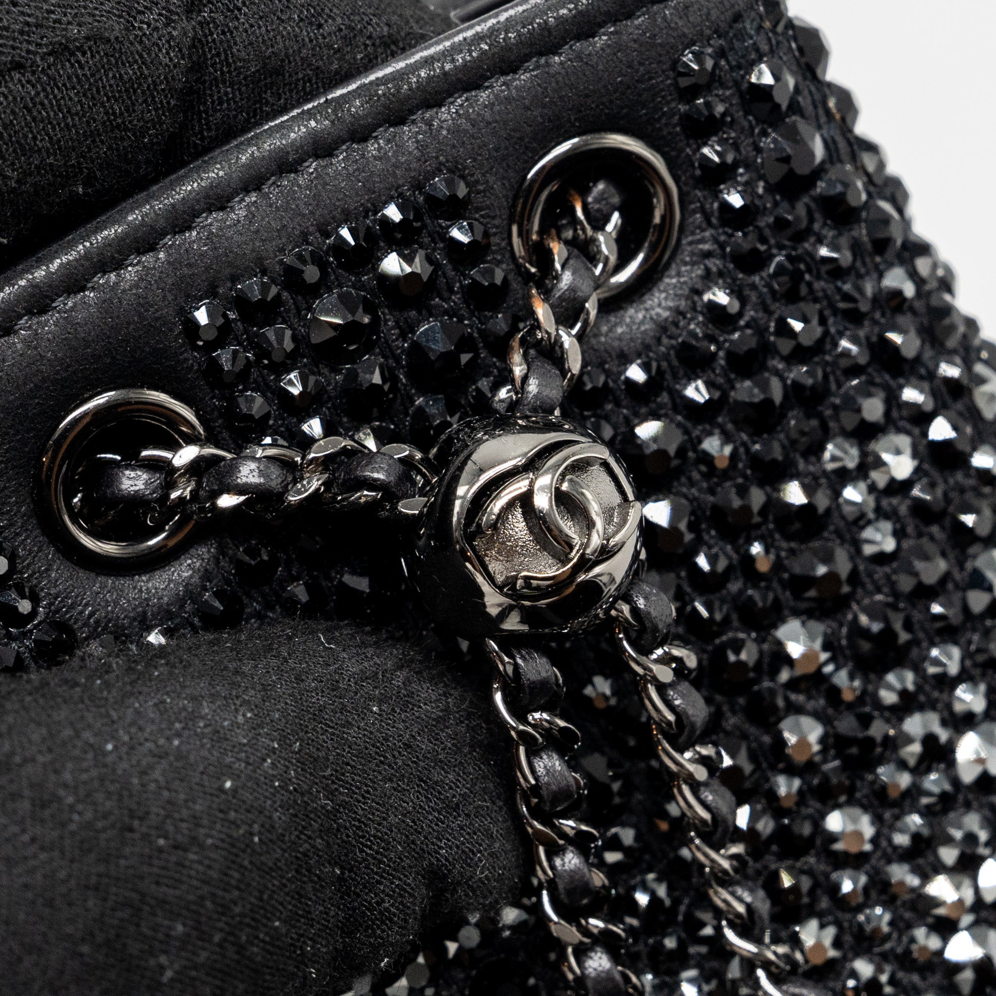 Chanel super mini Crystal studded clutch with chain lambskin black ruthenium hardware - Image 8