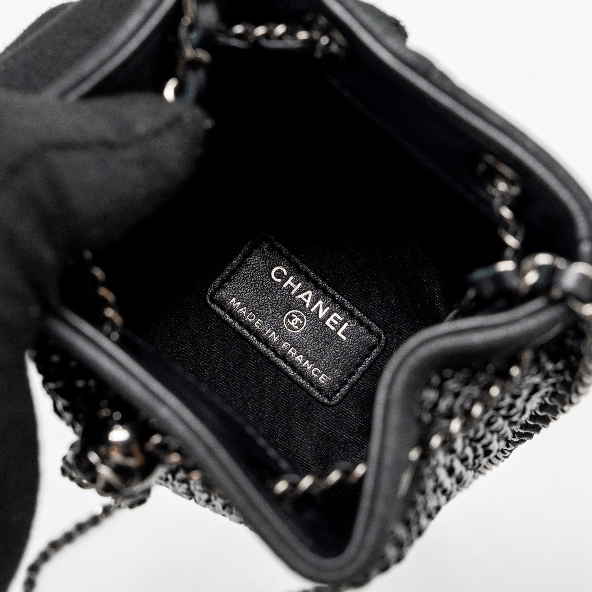 Chanel super mini Crystal studded clutch with chain lambskin black ruthenium hardware - Image 9