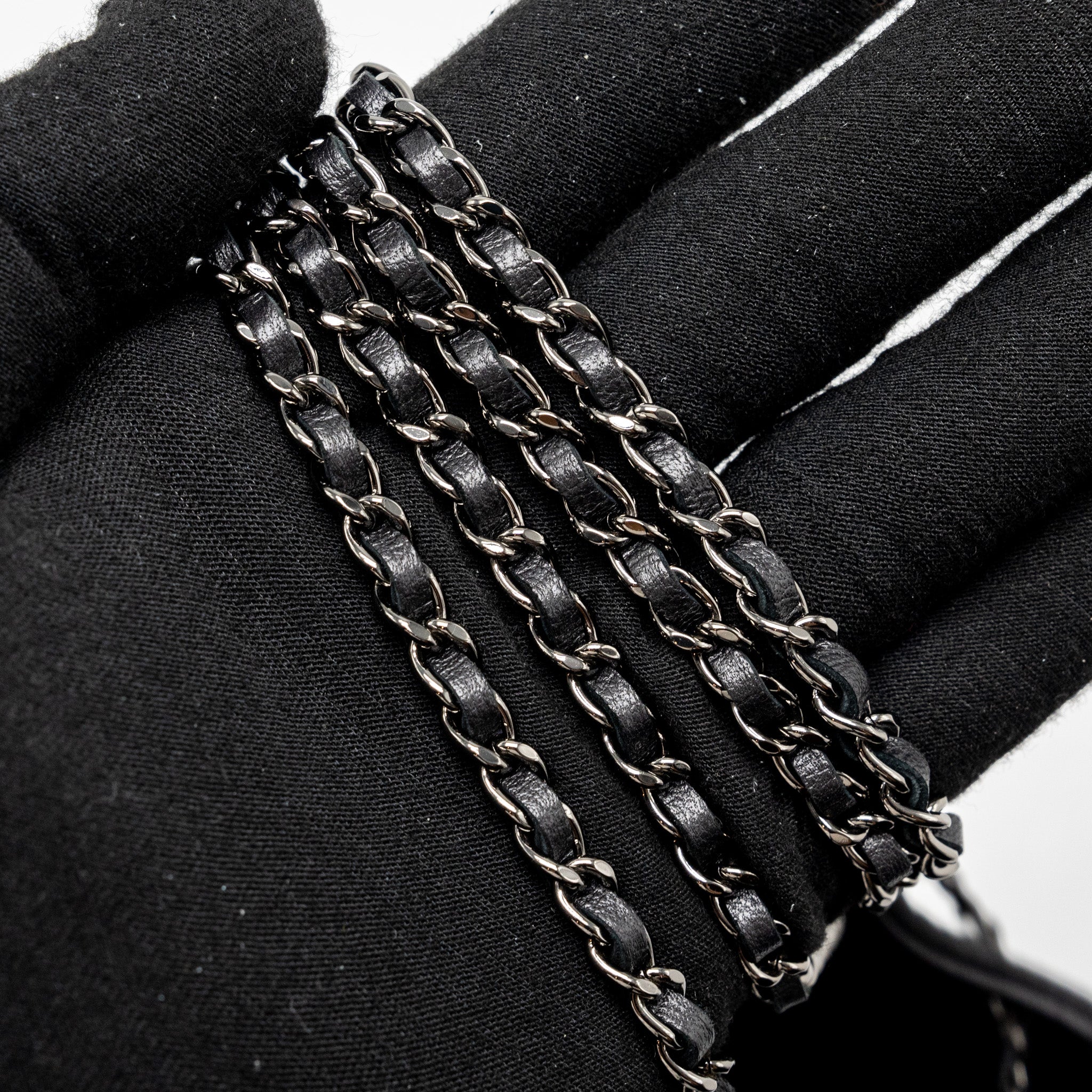 Chanel super mini Crystal studded clutch with chain lambskin black ruthenium hardware - Image 11