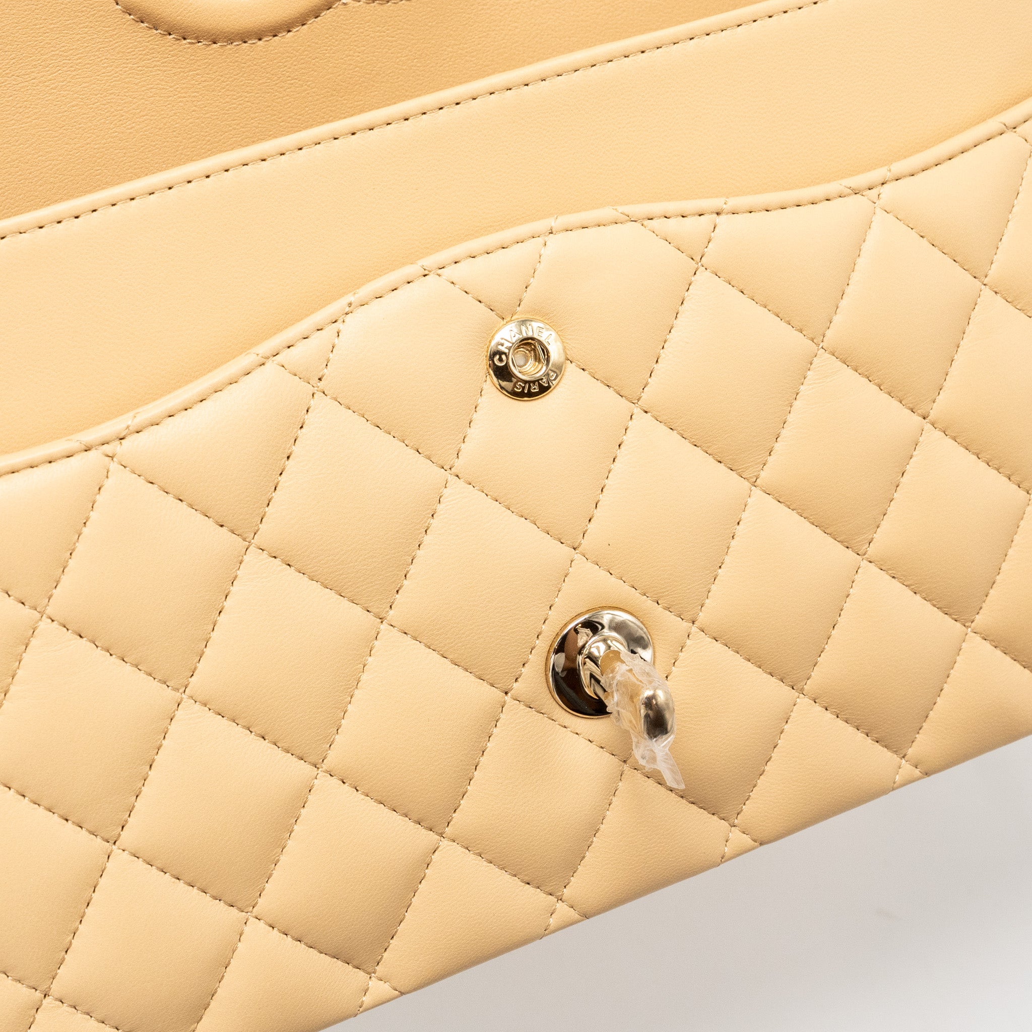 Chanel Medium Classic Double Flap Bag Lambskin Beige LGHW (Microchip) - Image 12