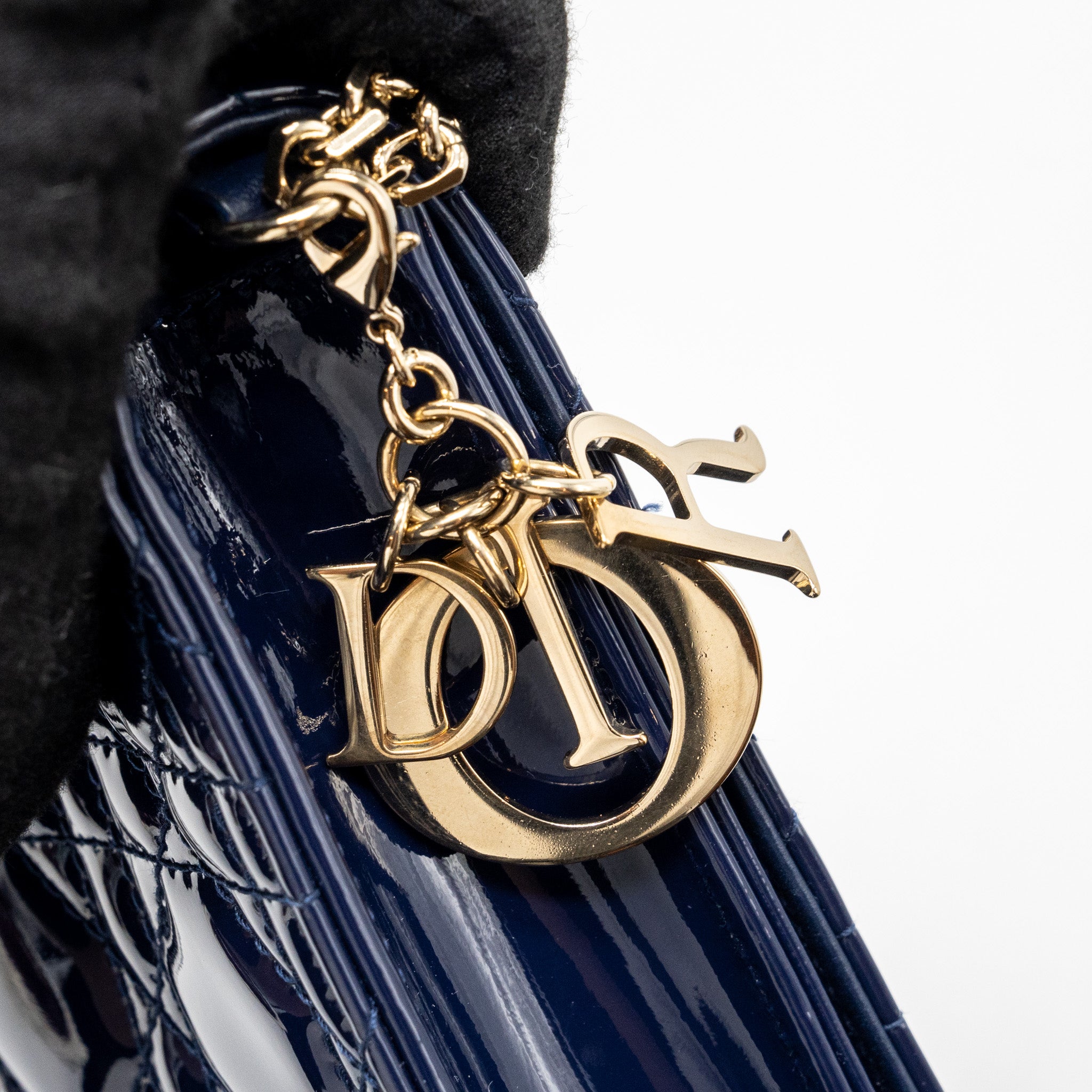 Dior Lady Dior Pouch with Chain patent dark blue LGHW - Image 8