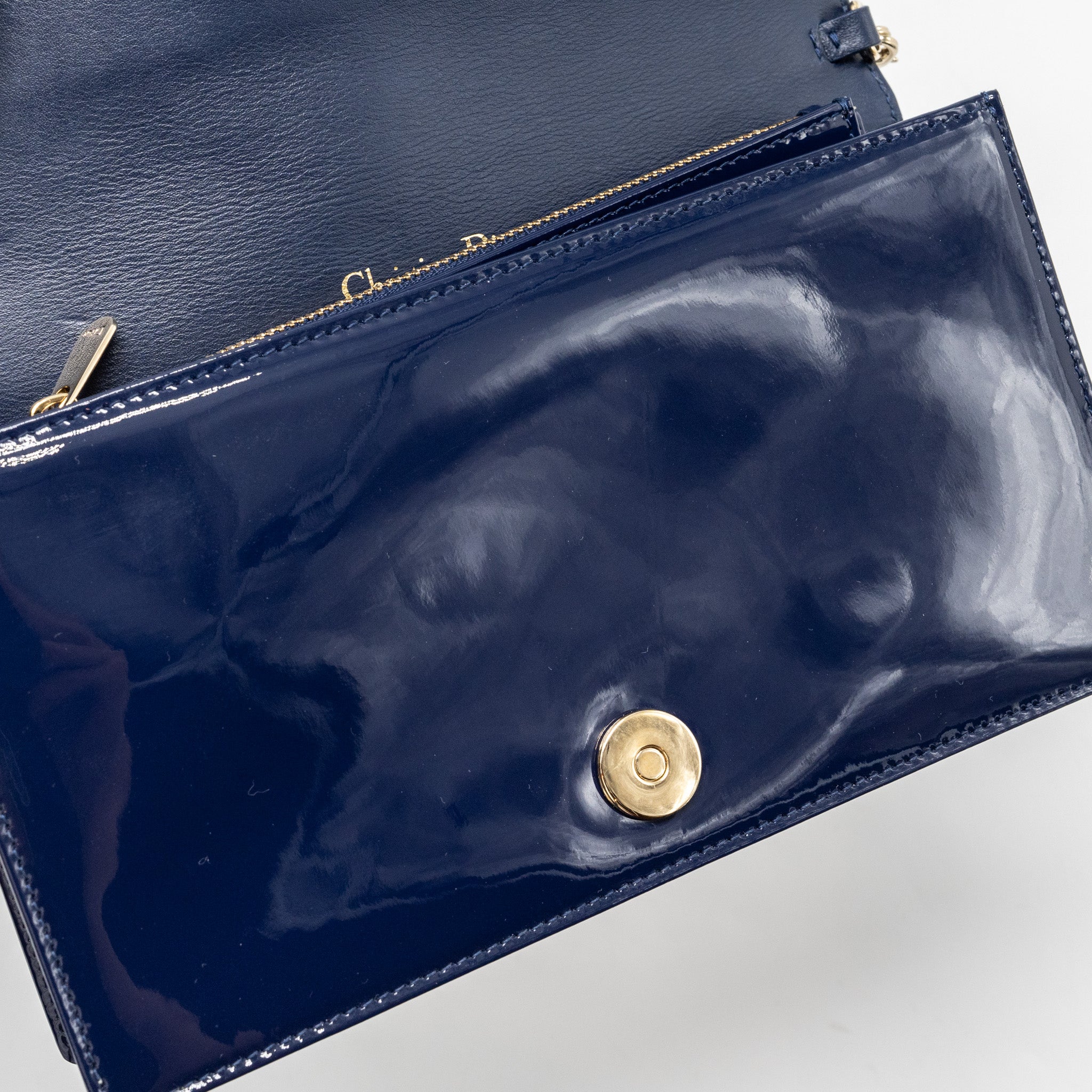 Dior Lady Dior Pouch with Chain patent dark blue LGHW - Image 10