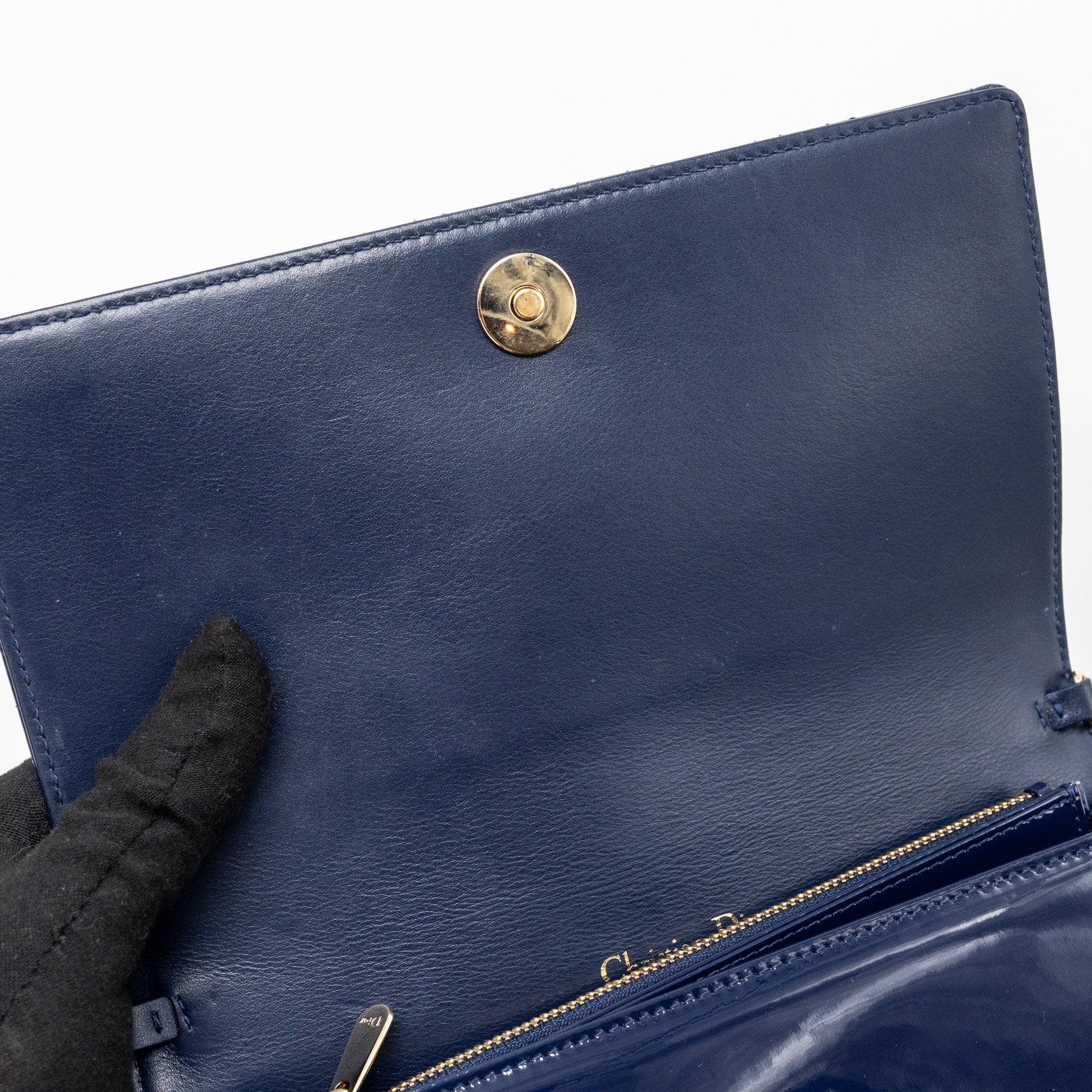 Dior Lady Dior Pouch with Chain patent dark blue LGHW - Image 11