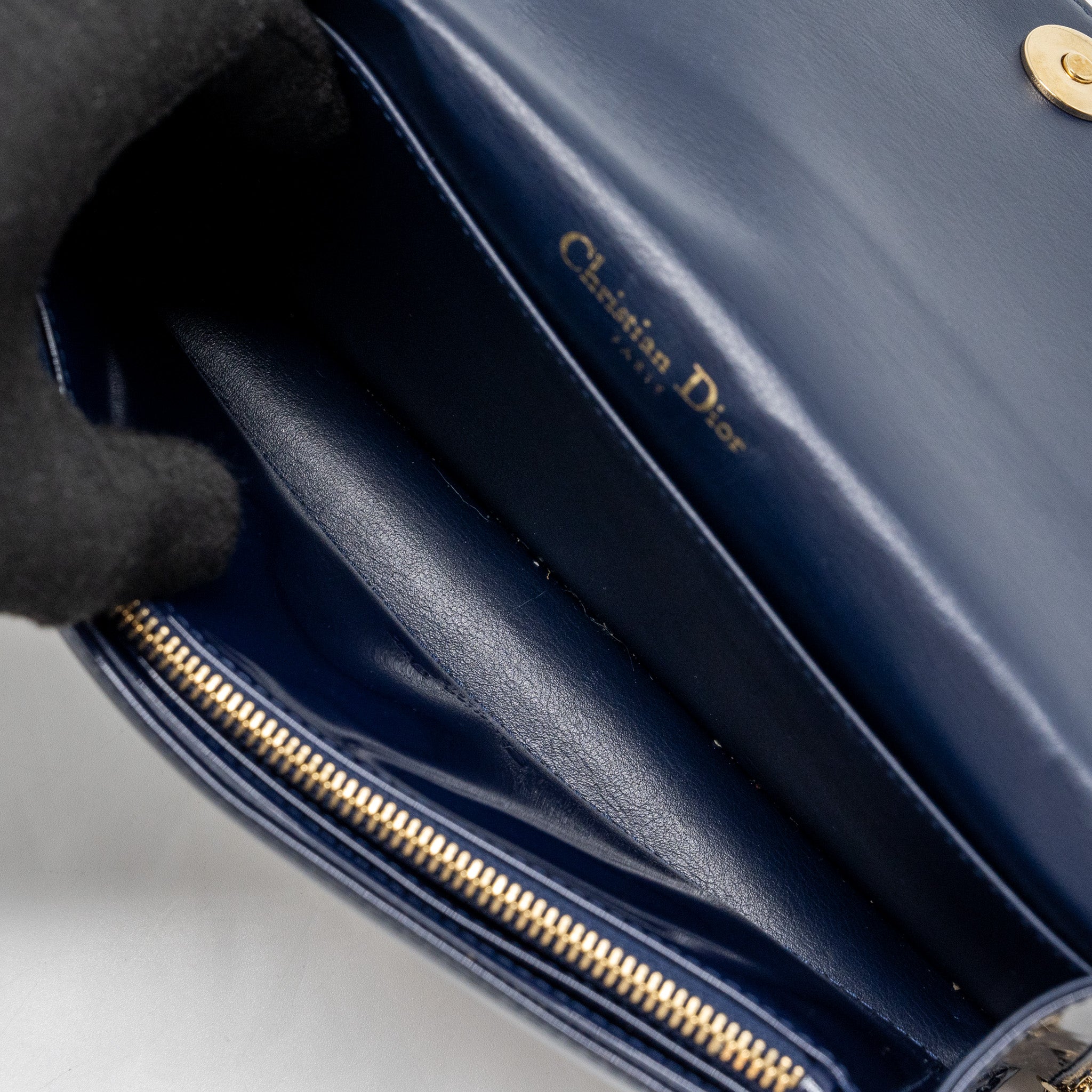 Dior Lady Dior Pouch with Chain patent dark blue LGHW - Image 13