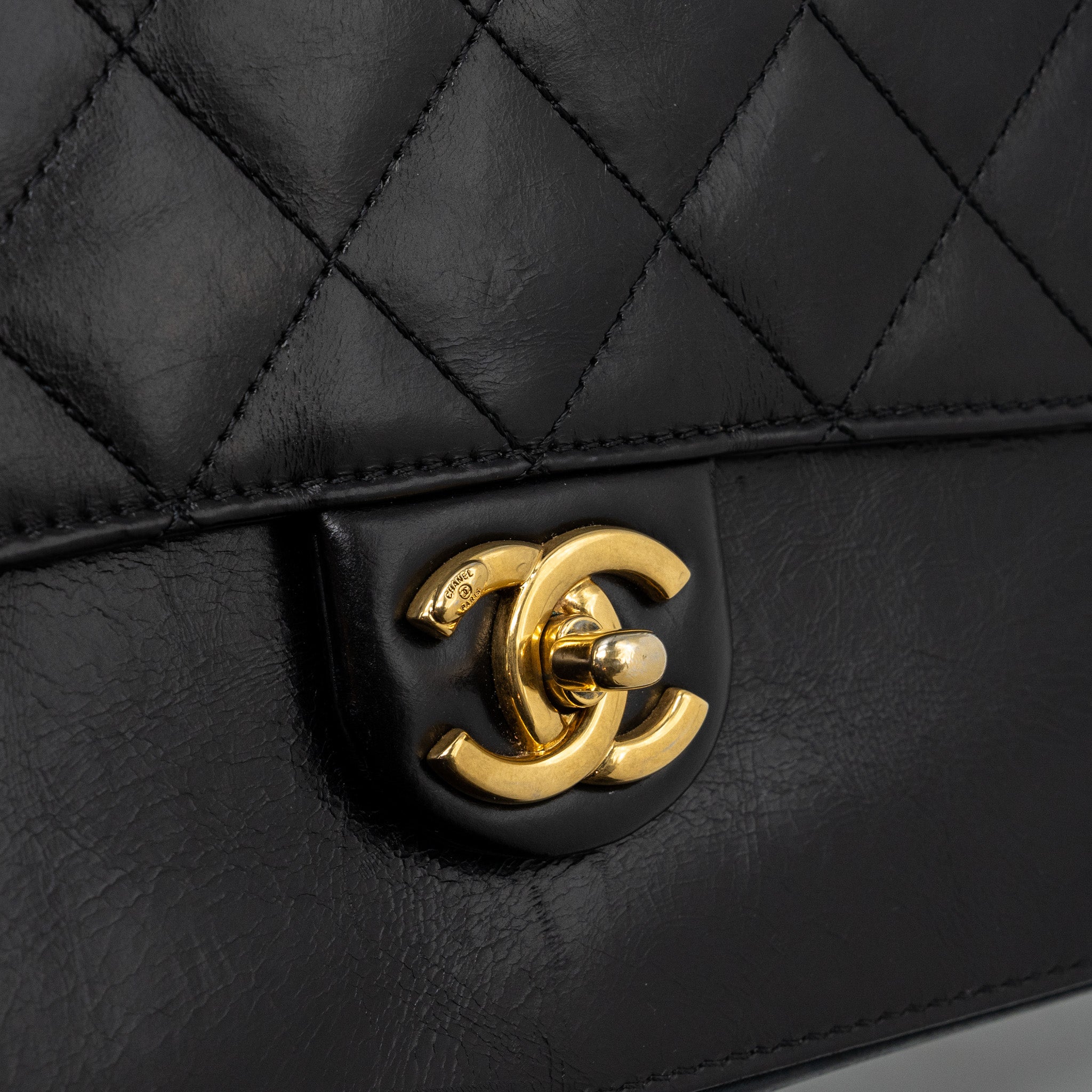 Chanel Flap Bag with chains handle calfskin black GHW - Image 10