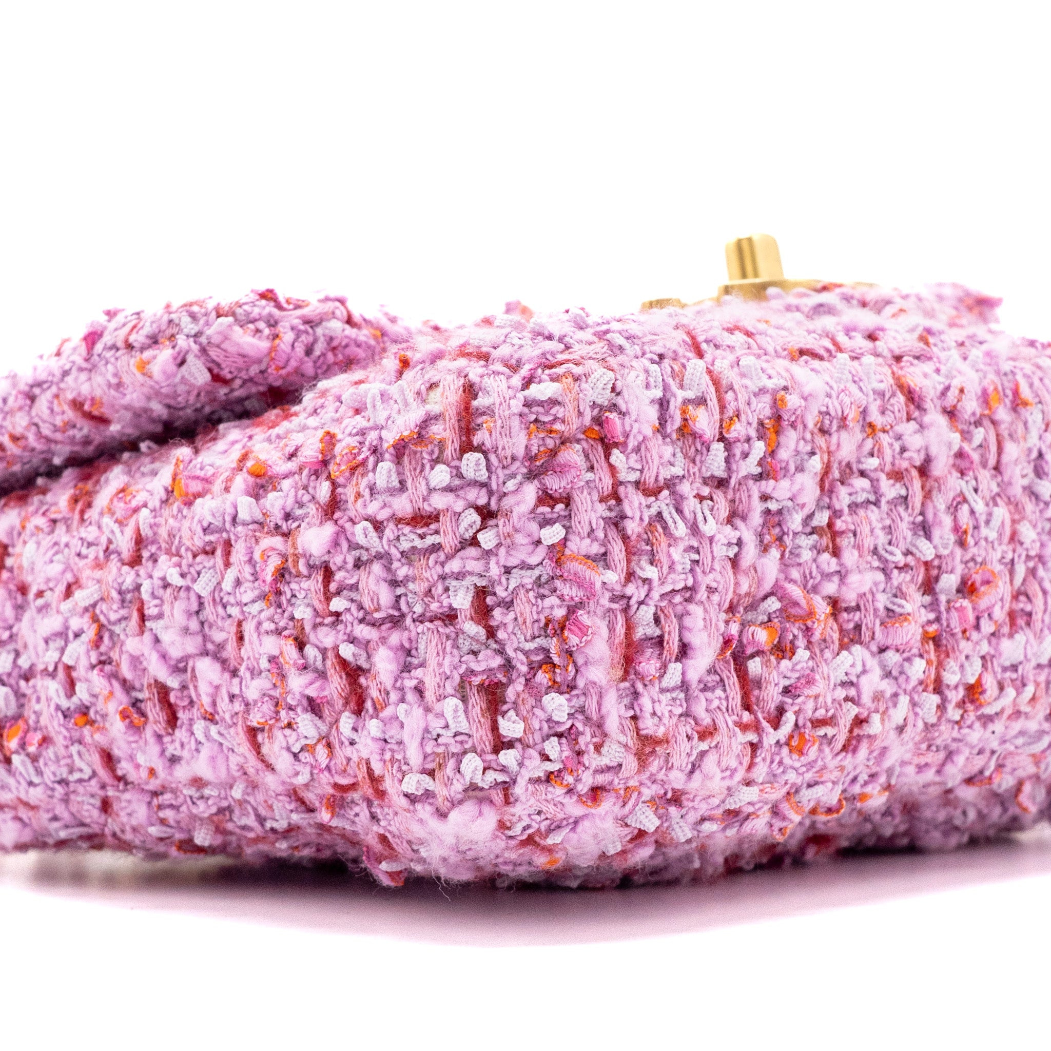 Chanel 22P mini square Flap bag tweed pink GHW (Microchip) - Image 7