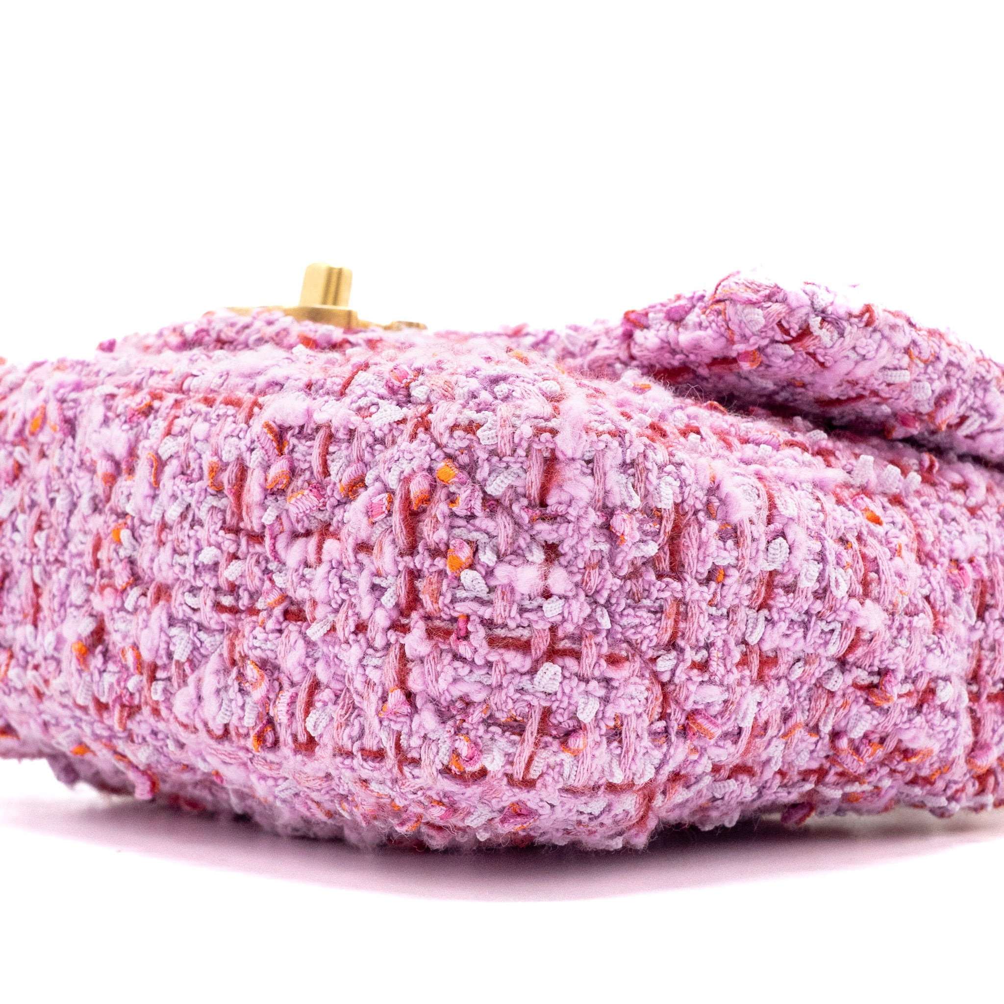Chanel 22P mini square Flap bag tweed pink GHW (Microchip) - Image 8