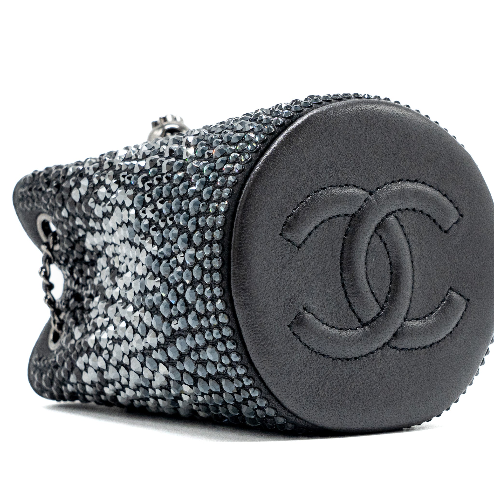 Chanel super mini Crystal studded clutch with chain lambskin black ruthenium hardware - Image 6