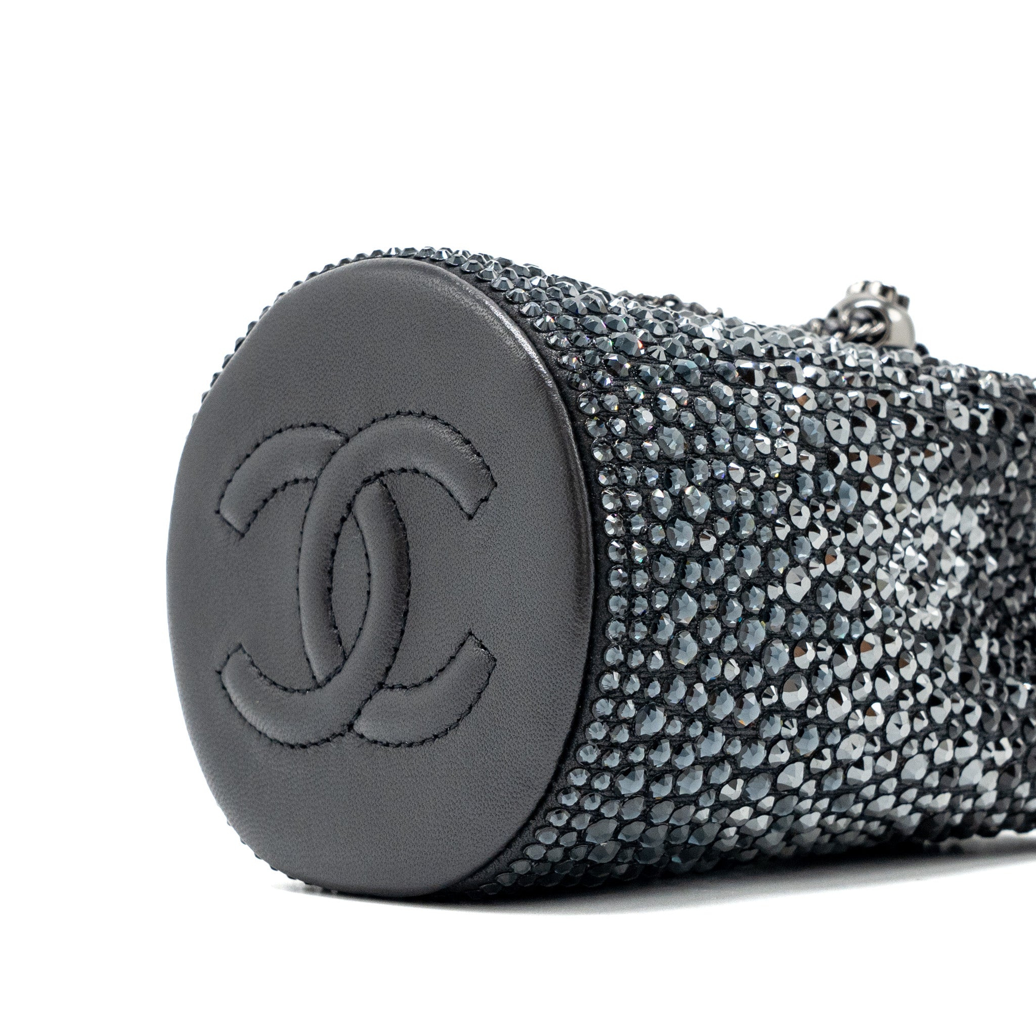 Chanel super mini Crystal studded clutch with chain lambskin black ruthenium hardware - Image 7