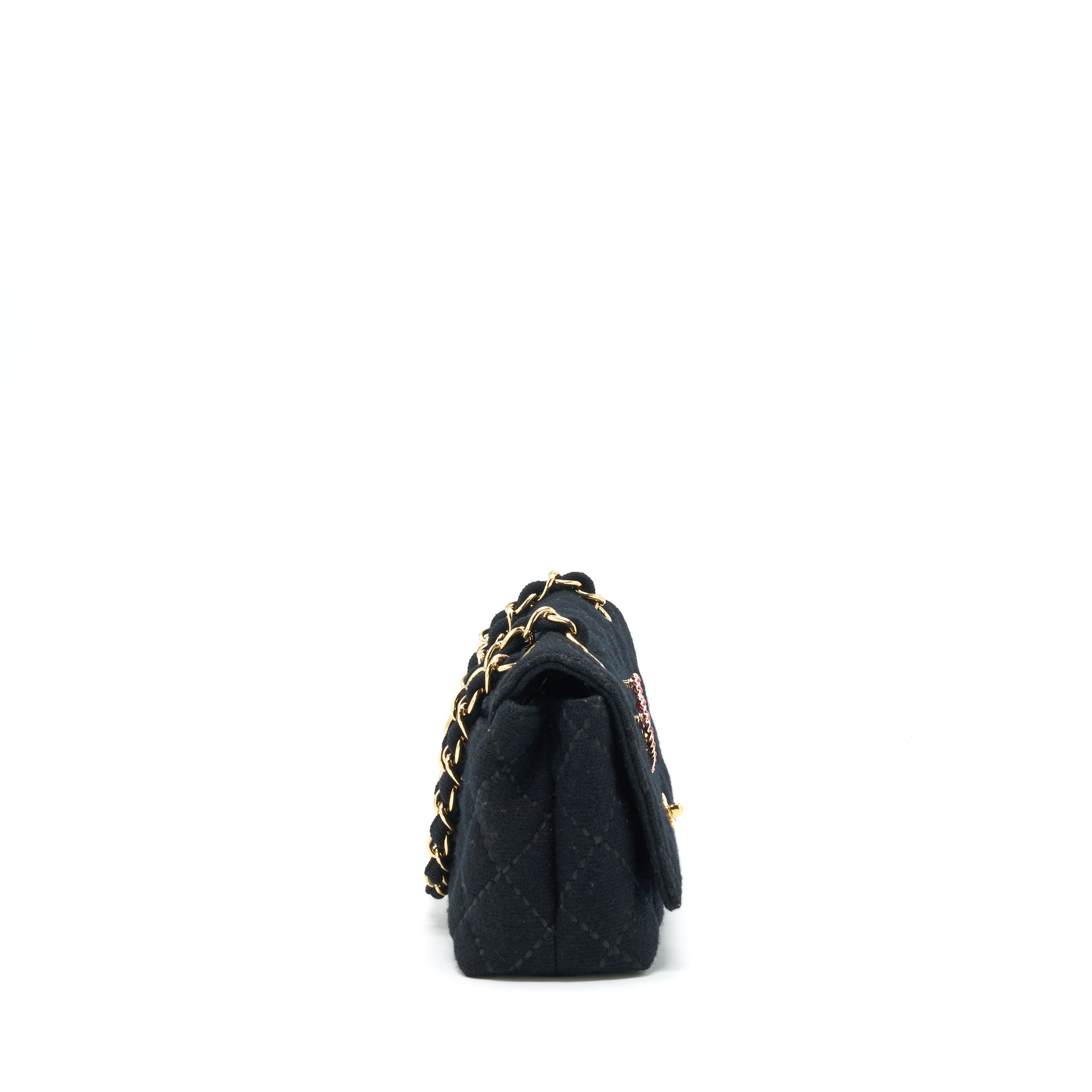 Chanel Vintage Shoulder Bag fabric Black GHW With An Extra Bag Charm - Image 3