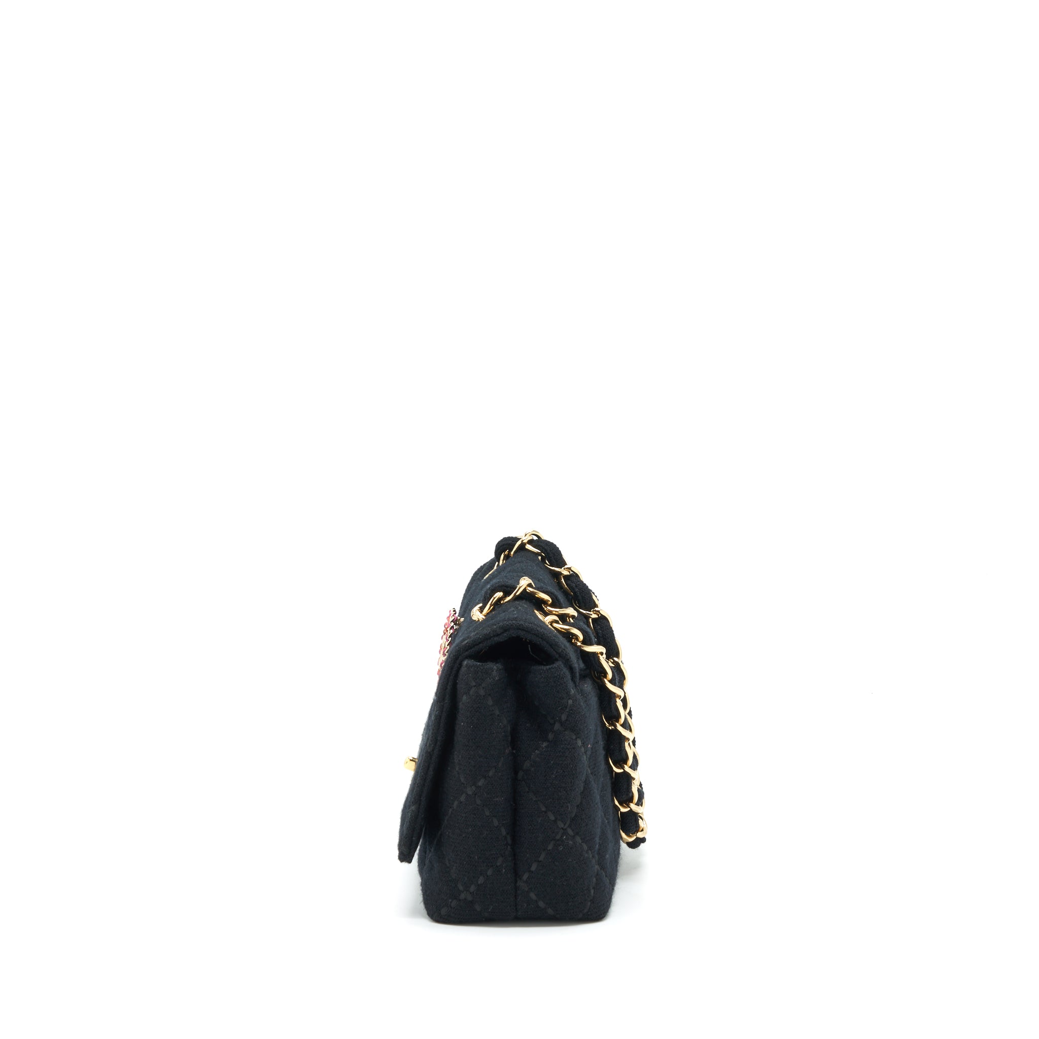 Chanel Vintage Shoulder Bag fabric Black GHW With An Extra Bag Charm - Image 4