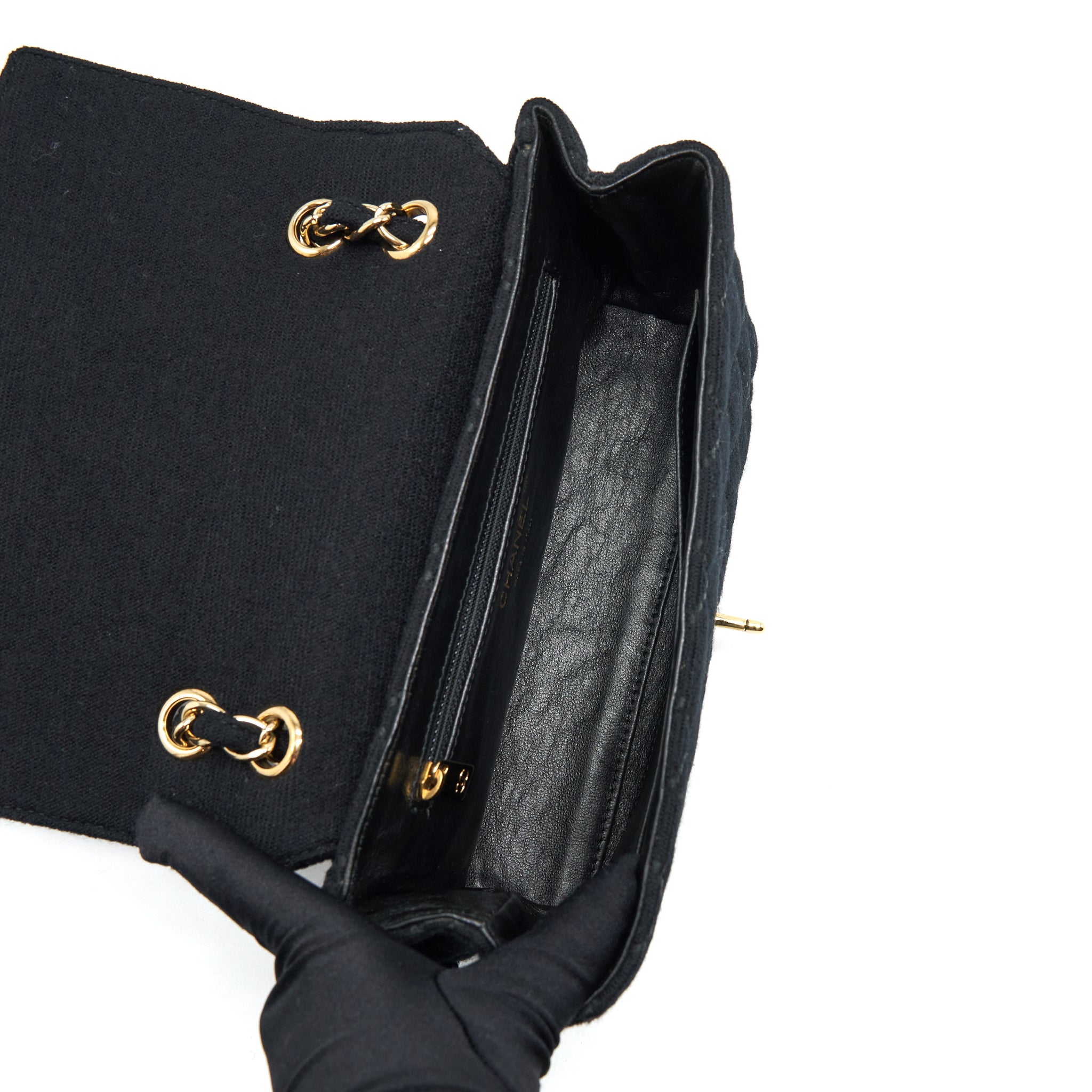 Chanel Vintage Shoulder Bag fabric Black GHW With An Extra Bag Charm - Image 6