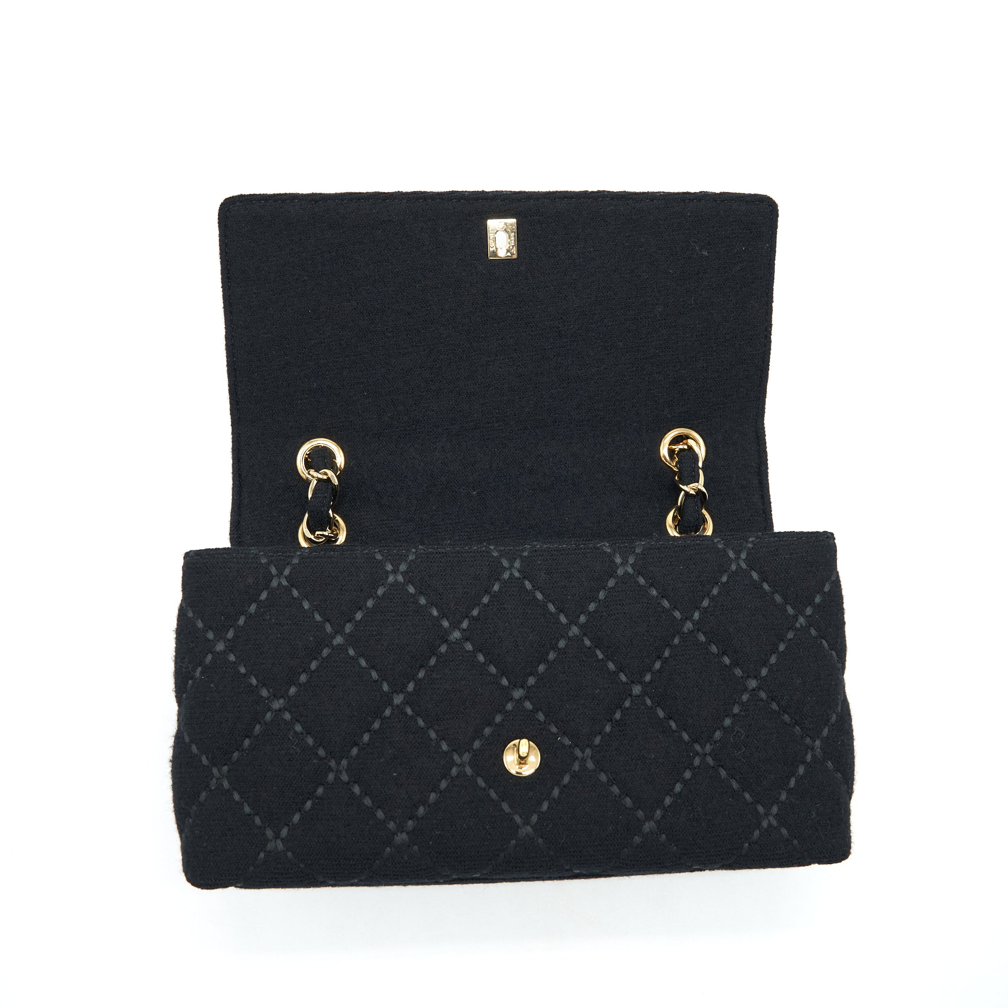 Chanel Vintage Shoulder Bag fabric Black GHW With An Extra Bag Charm - Image 10
