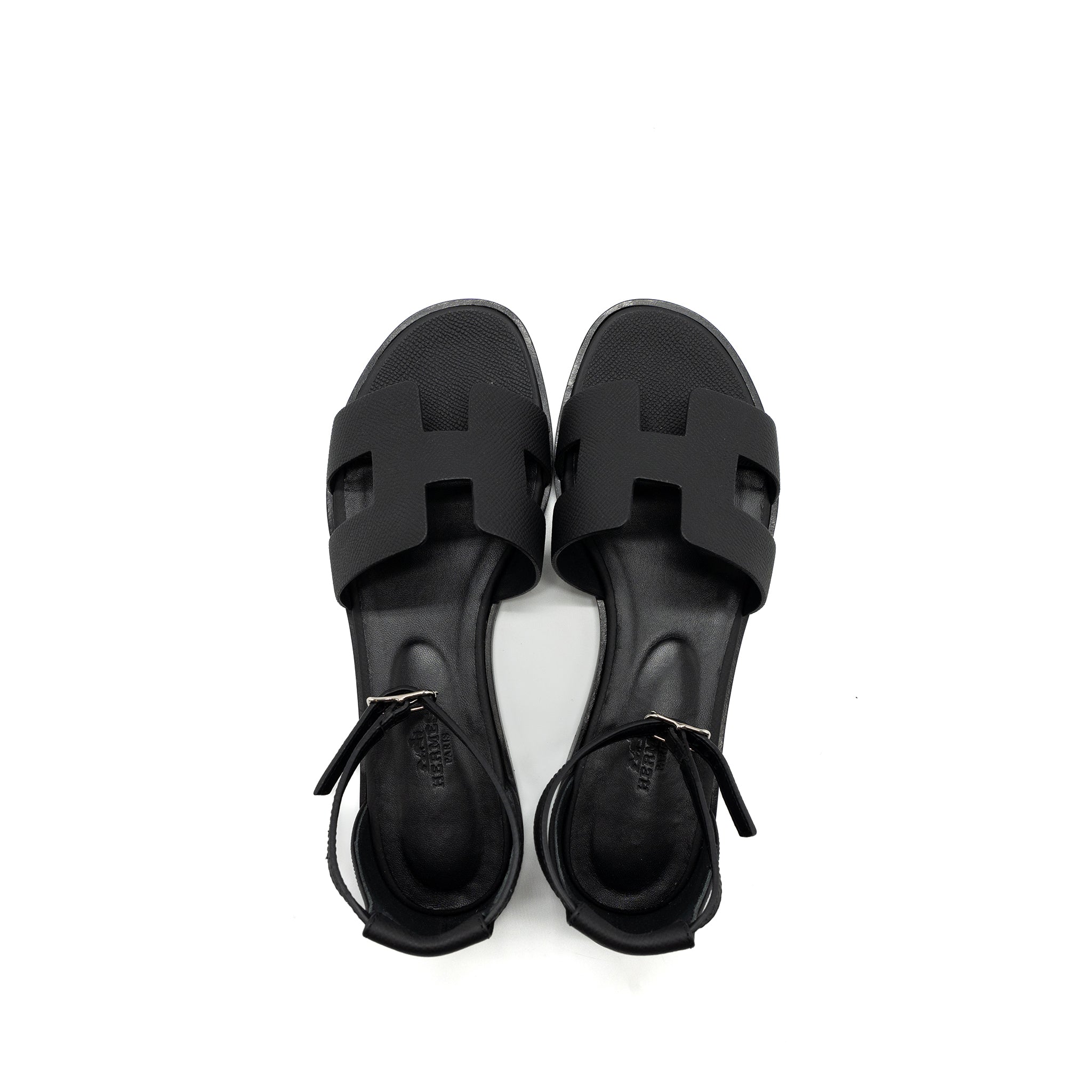 HERMES SIZE 38 SANTORINI SANDALS LEATHER Black SHW - Image 4