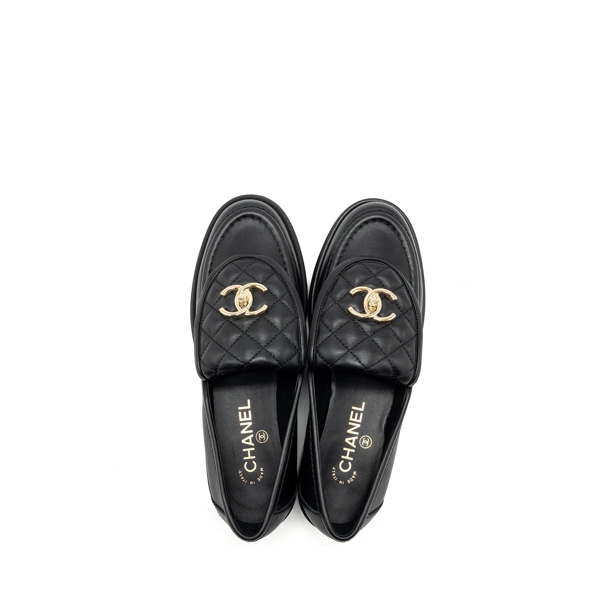 Chanel size 38 Quilted CC logo loafer black LGHW - Image 4