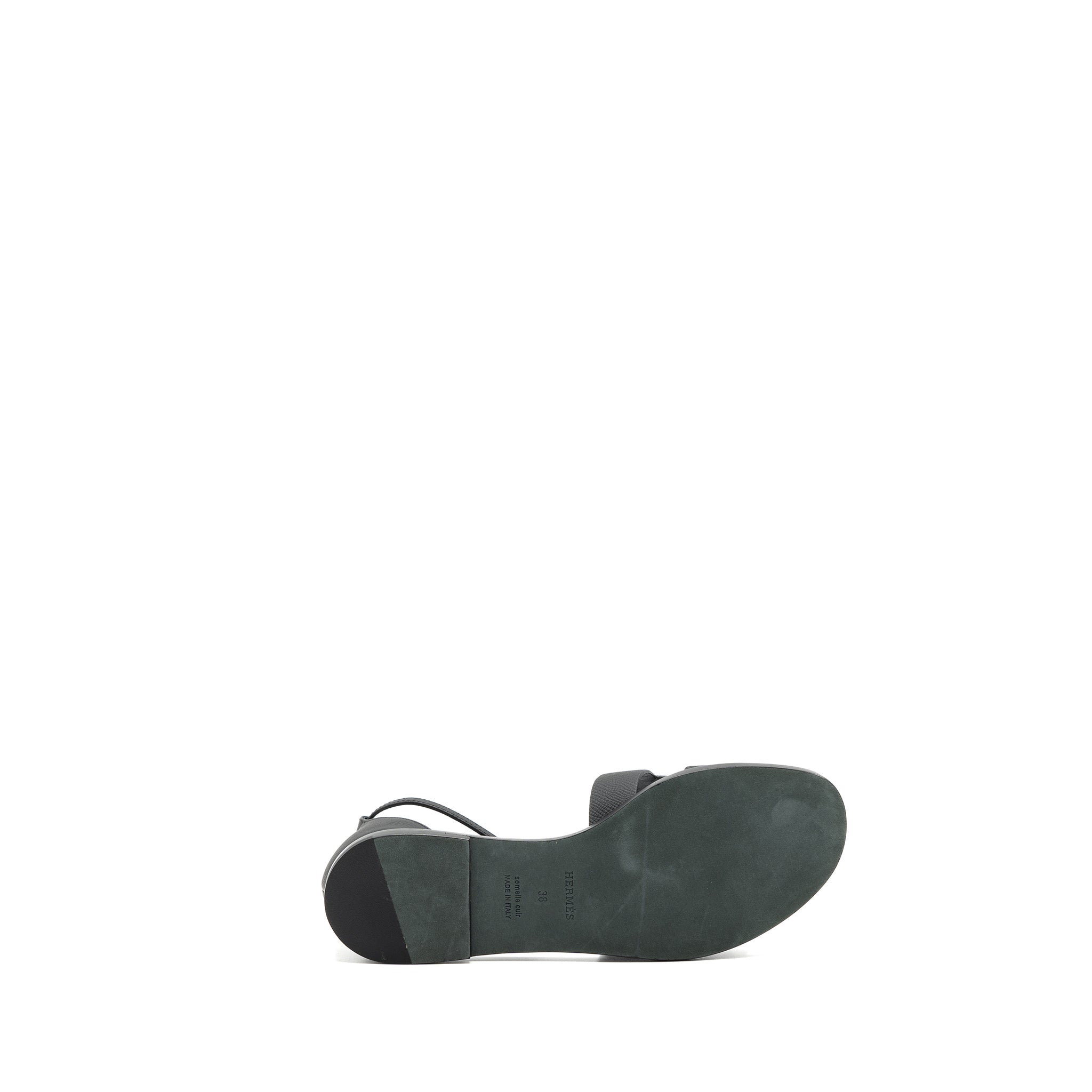 HERMES SIZE 38 SANTORINI SANDALS LEATHER Black SHW - Image 6