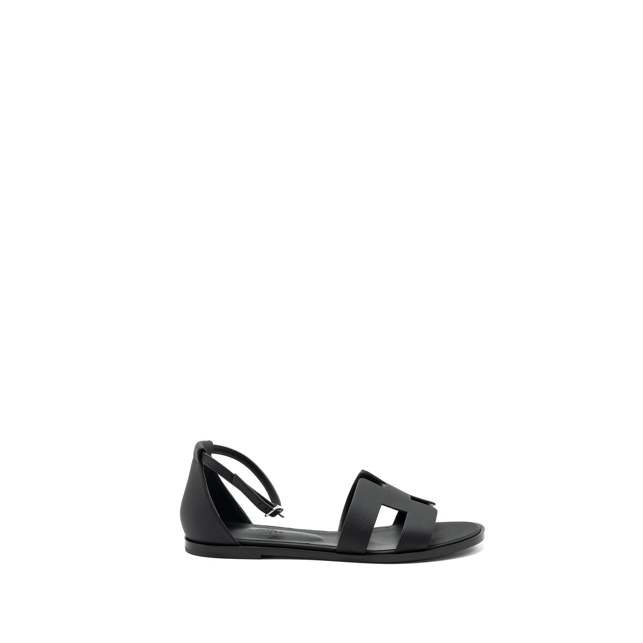HERMES SIZE 38 SANTORINI SANDALS LEATHER Black SHW - Image 5