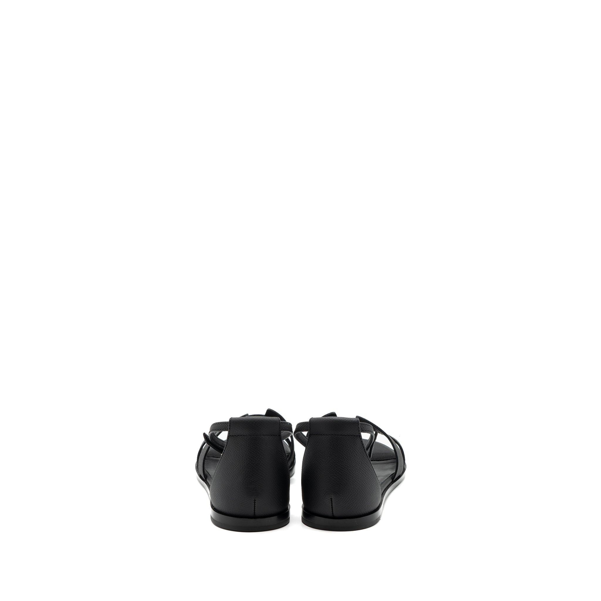 HERMES SIZE 38 SANTORINI SANDALS LEATHER Black SHW - Image 3
