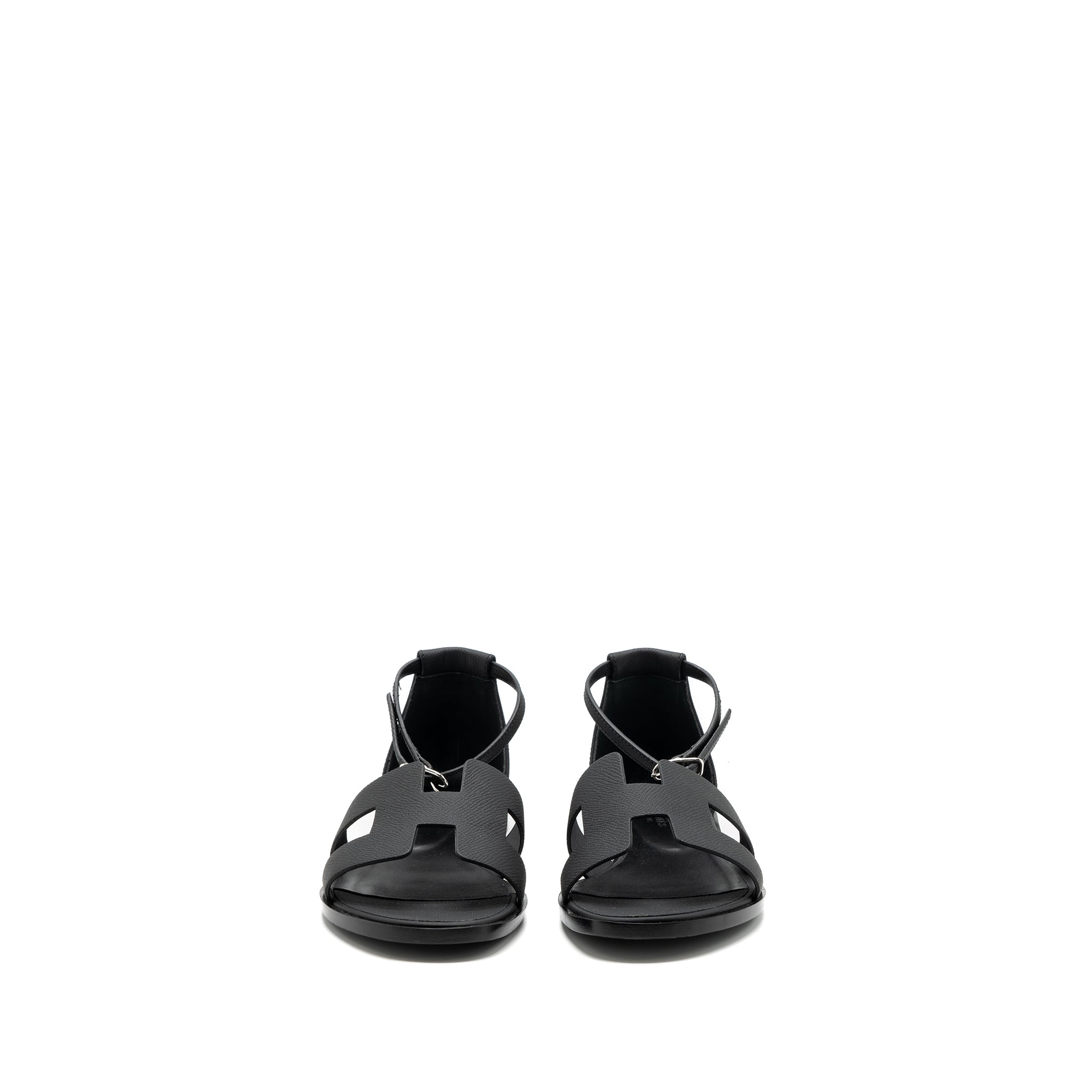 HERMES SIZE 38 SANTORINI SANDALS LEATHER Black SHW - Image 2