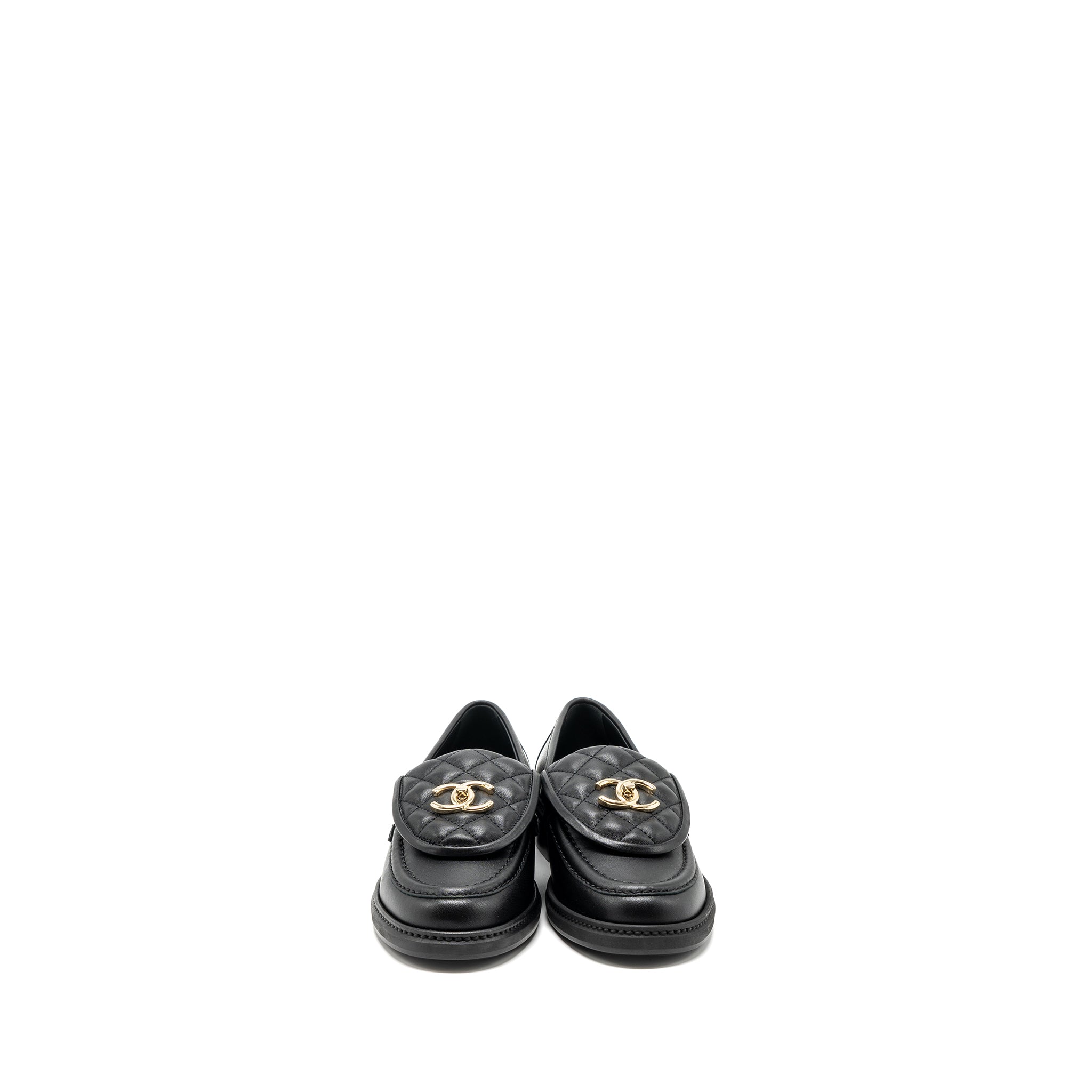 Chanel size 38 Quilted CC logo loafer black LGHW - Image 2