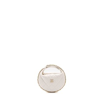 Chanel 23C Round Clutch Lambskin White LGHW (microchip)