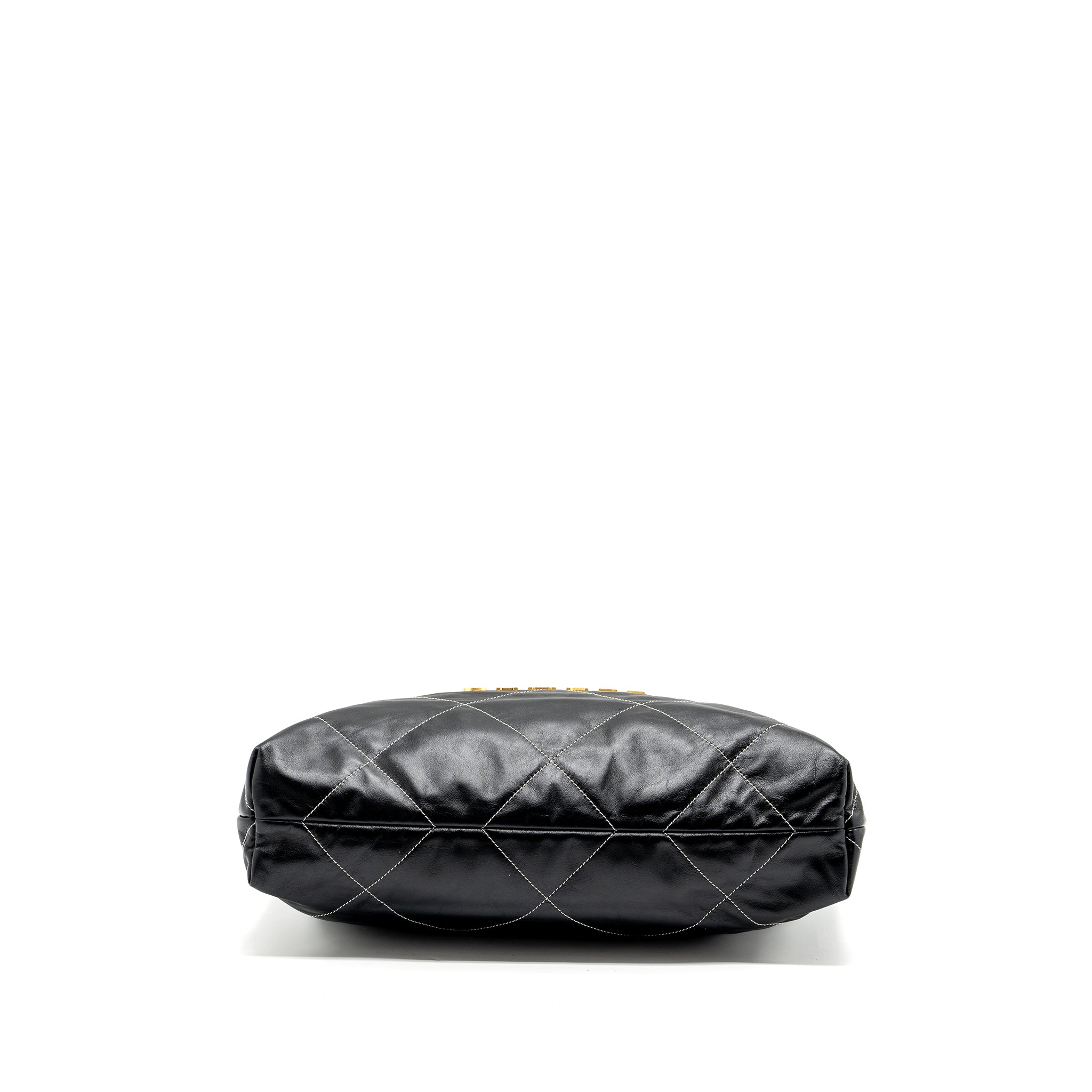Chanel Medium 22 Bag Shiny Calfskin Black With White Stitching Gold Letter GHW (Microchip) - Image 5