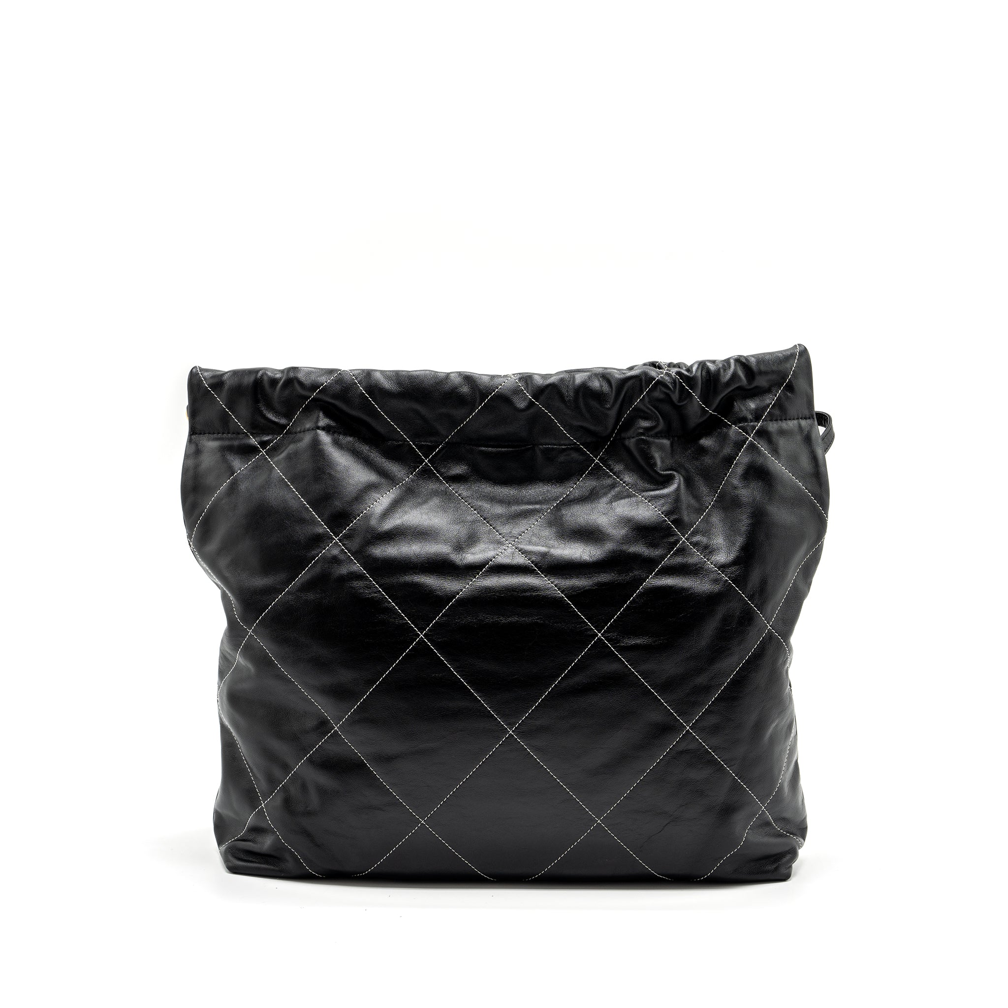 Chanel Medium 22 Bag Shiny Calfskin Black With White Stitching Gold Letter GHW (Microchip) - Image 2