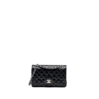 Chanel Small Classic Double Flap Bag Lambskin Black SHW (Microchip)