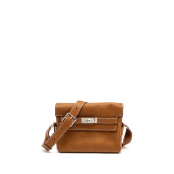 Hermes Kelly Messanger PM bag Barenia Faubourg leather 34 Fauve SHW Stamp B