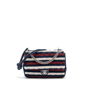 Chanel quilted flap bag fabric multicolour blue / red / white SHW