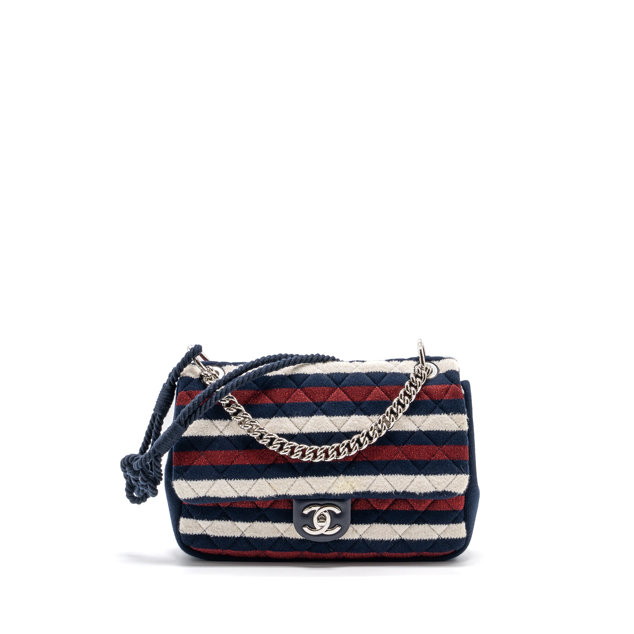 Chanel quilted flap bag fabric multicolour blue / red / white SHW