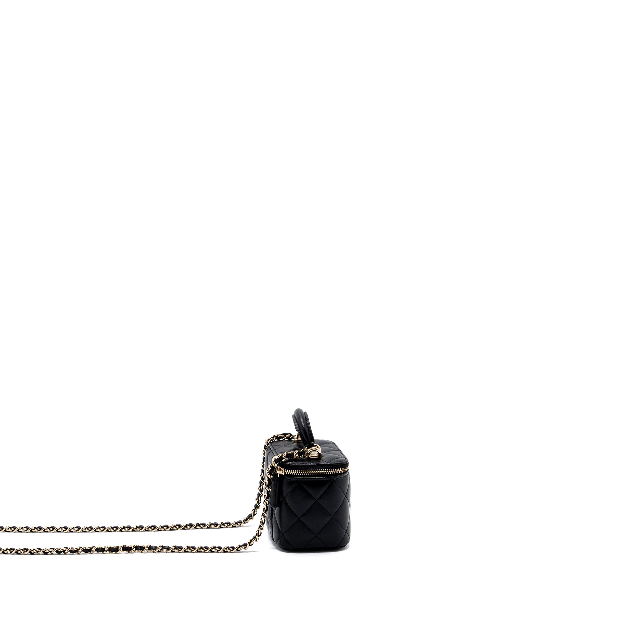 Chanel Top Handle Mini Vanity Case with chains Lambskin Black LGHW - Image 4