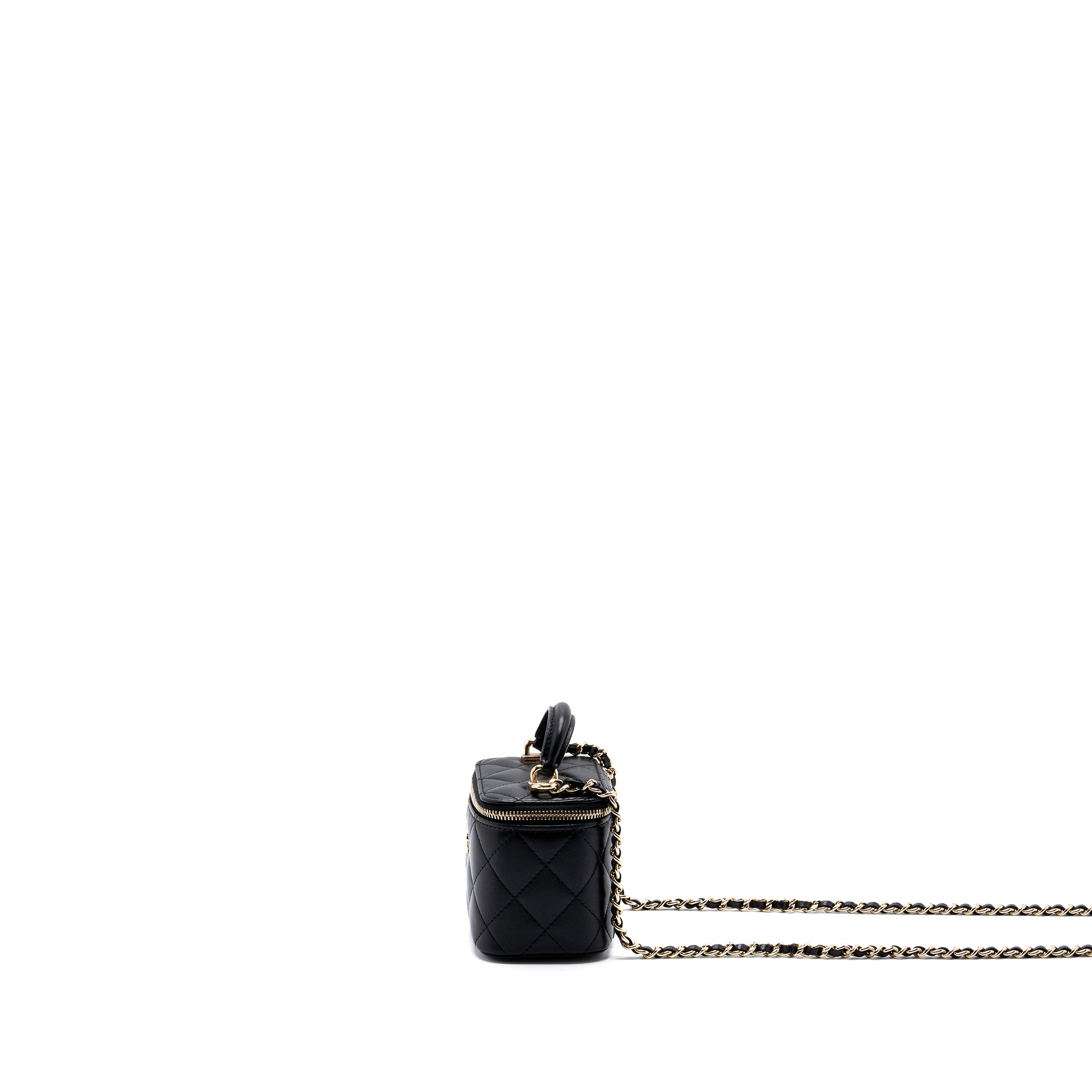 Chanel Top Handle Mini Vanity Case with chains Lambskin Black LGHW - Image 5